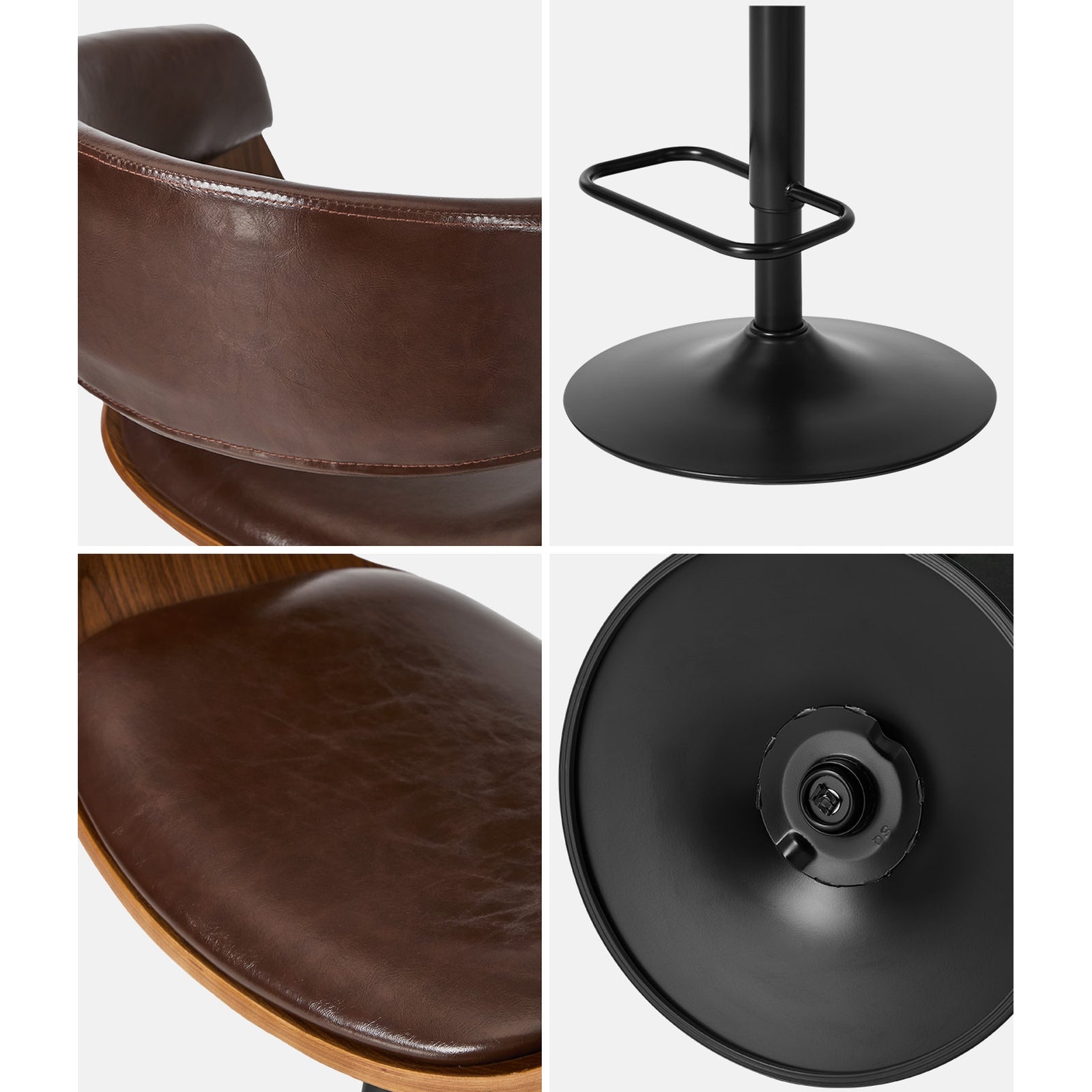 Oikiture 2x Bar Stools Swivel Gas Lift Counter Stool Armrest Leather Brown