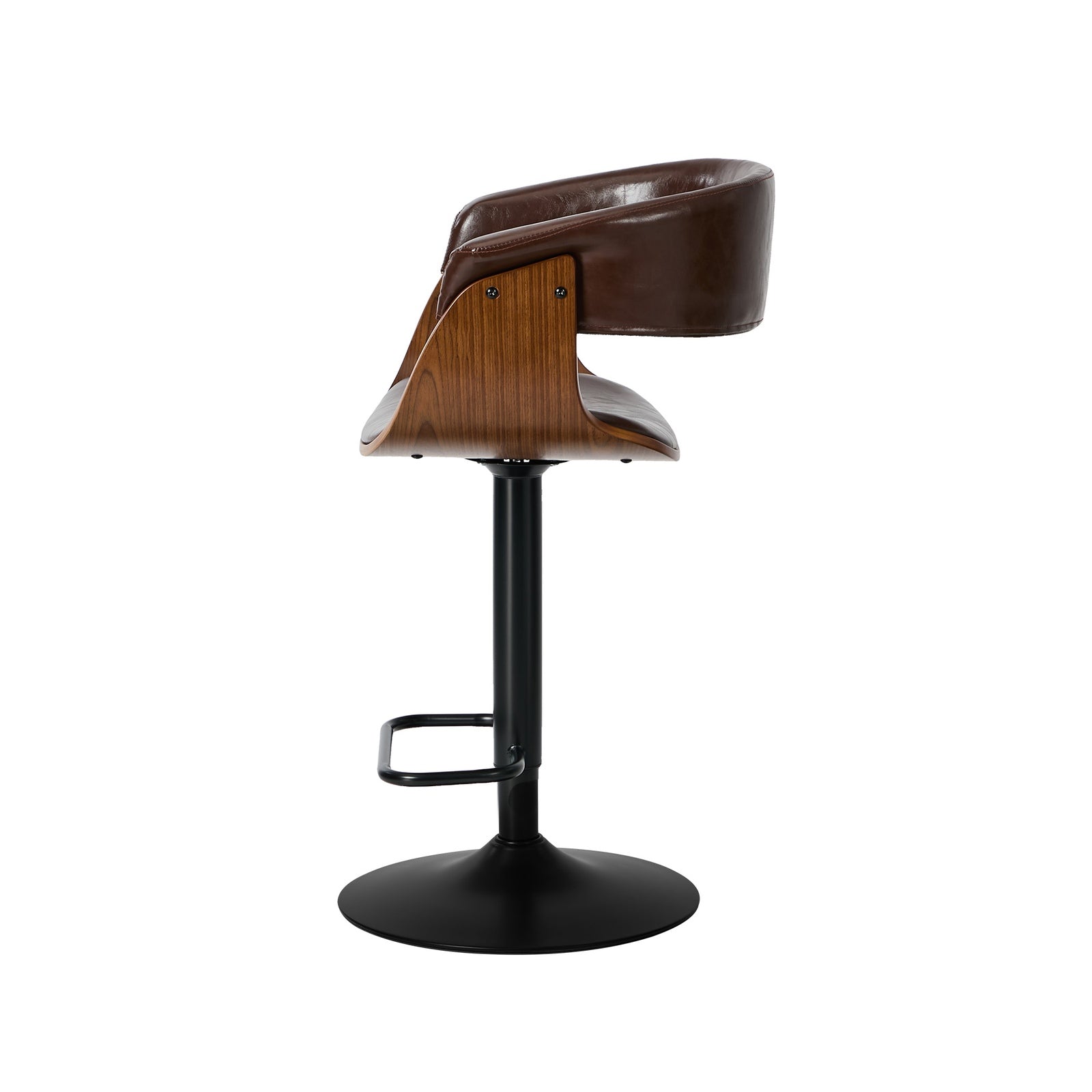Oikiture 2x Bar Stools Swivel Gas Lift Counter Stool Armrest Leather Brown