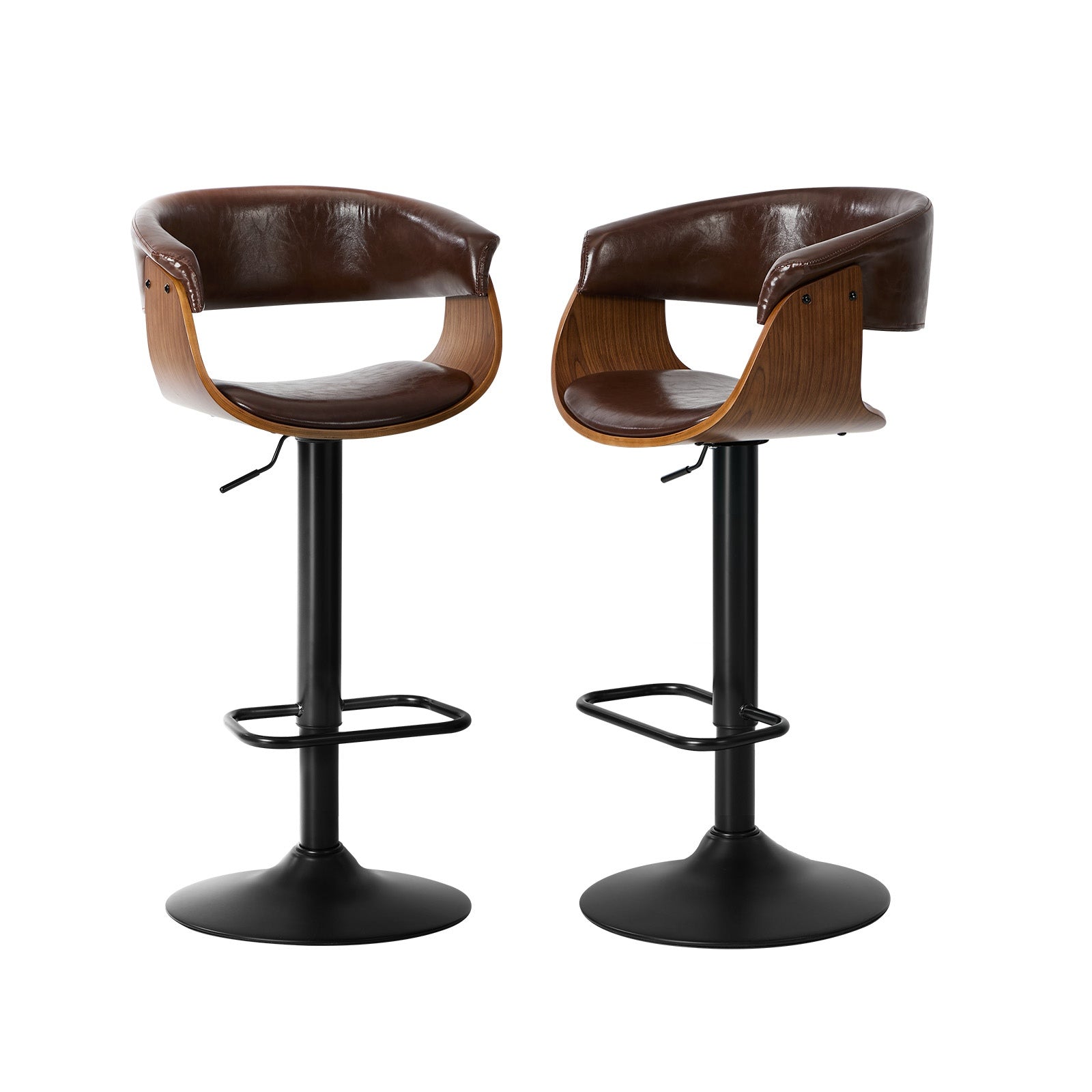 Oikiture 2x Bar Stools Swivel Gas Lift Counter Stool Armrest Leather Black