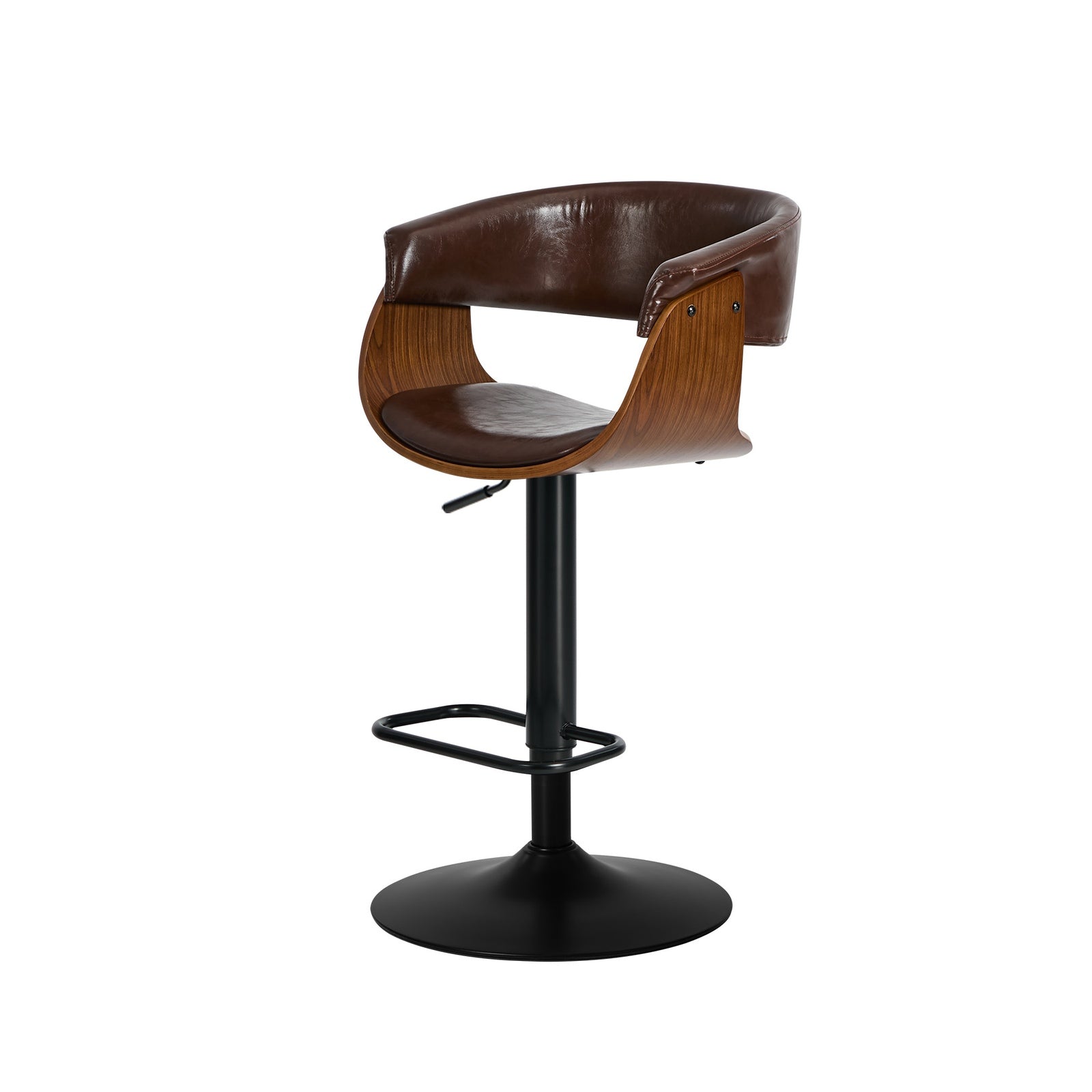 Oikiture 4x Bar Stools Gas Lift Counter Stool Armrest Leather Brown