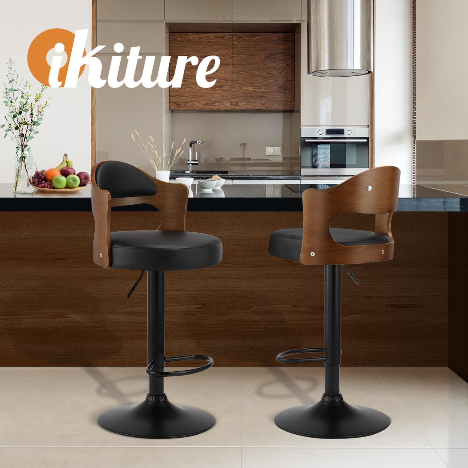 Oikiture Bar Stools Kitchen Swivel Barstool Chair Gas Lift Metal Leather x2 - Sunyee