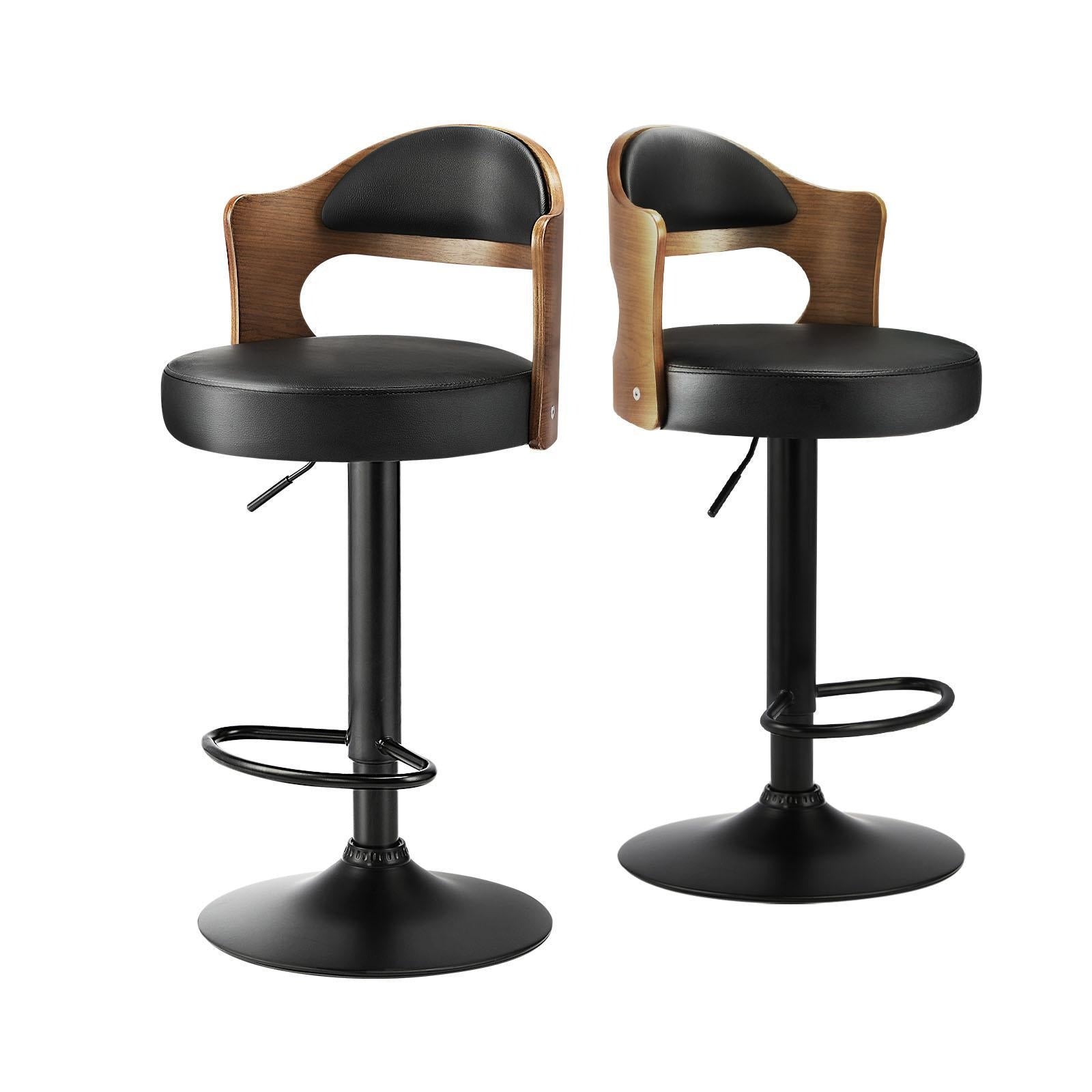 Oikiture Bar Stools Kitchen Swivel Barstool Chair Gas Lift Metal Leather x2 - Sunyee