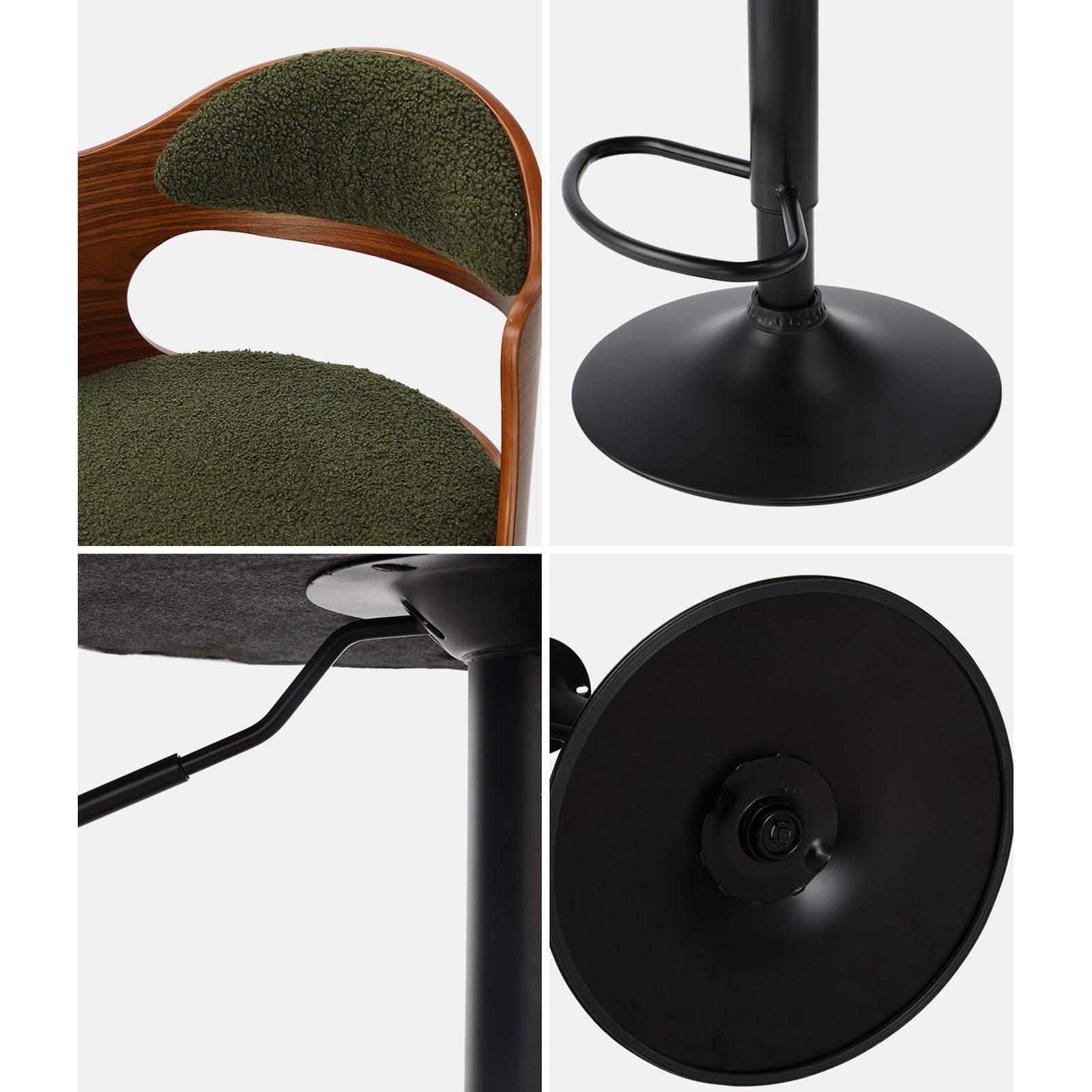 Oikiture 2x Bar Stools Swivel Kitchen Bar Chairs Gas Lift Stools Green Boucle - Sunyee
