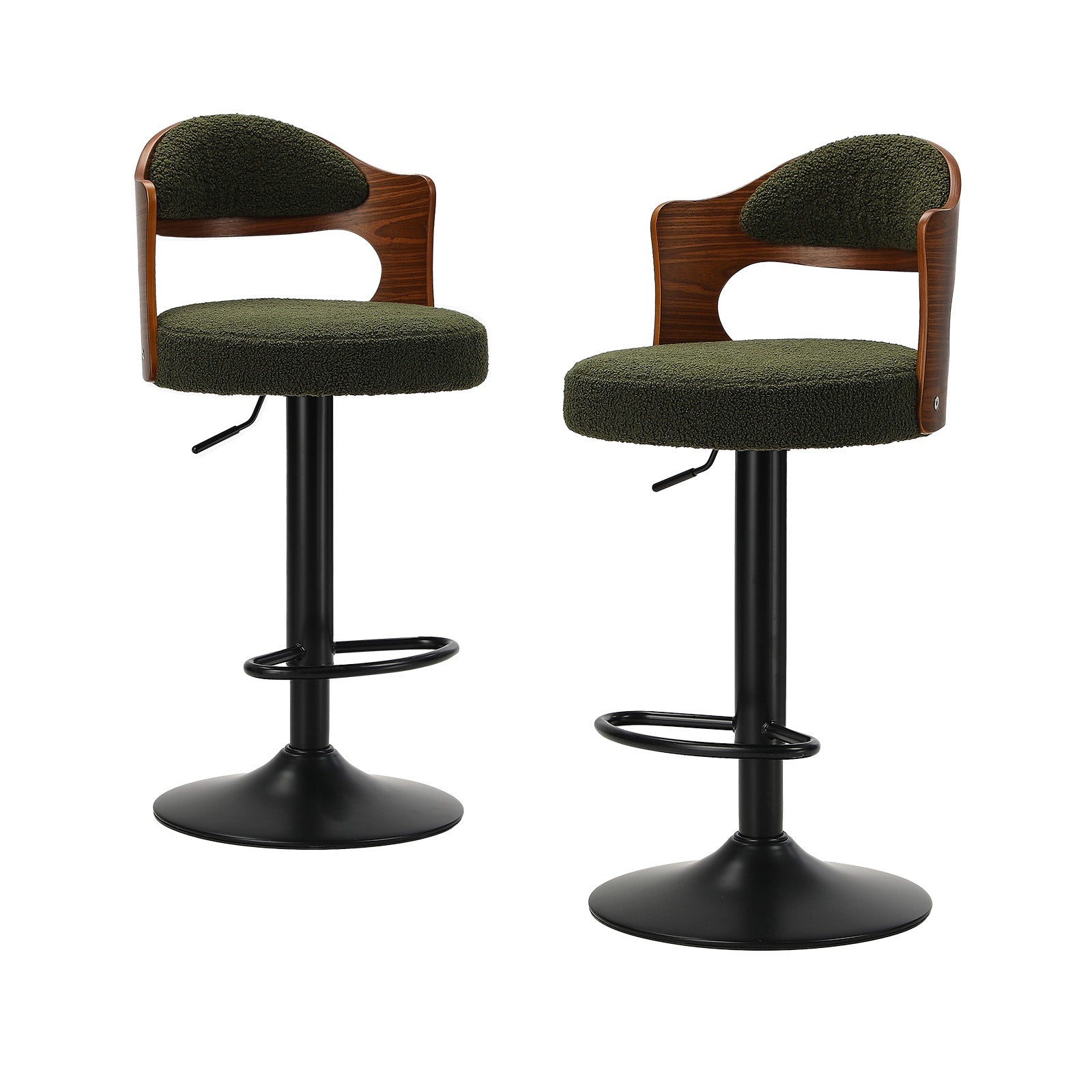 Oikiture 2x Bar Stools Swivel Kitchen Bar Chairs Gas Lift Stools Green Boucle - Sunyee
