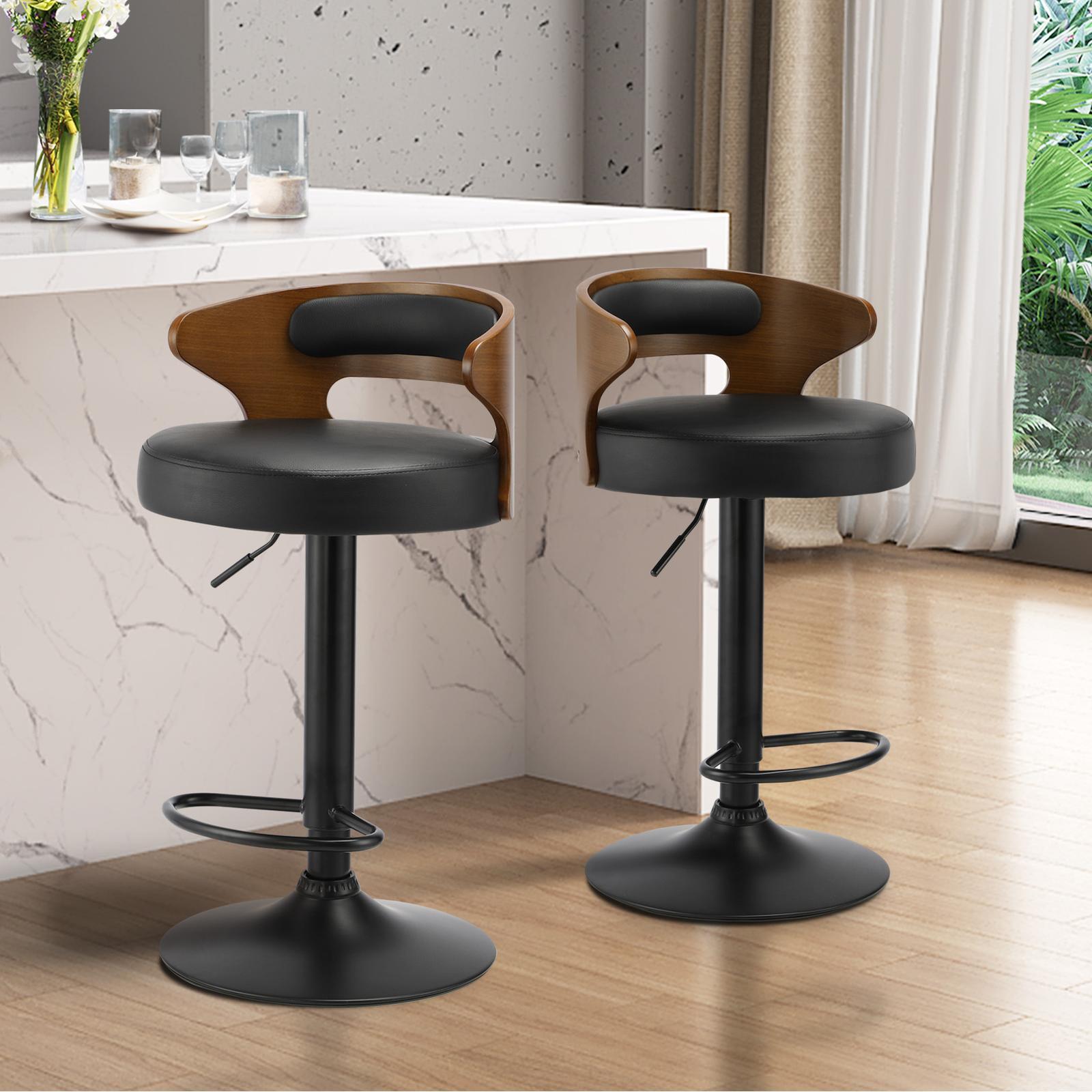 Oikiture 4x Bar Stools Kitchen Gas Lift Swivel Chairs Stool Wooden Barstool - Sunyee