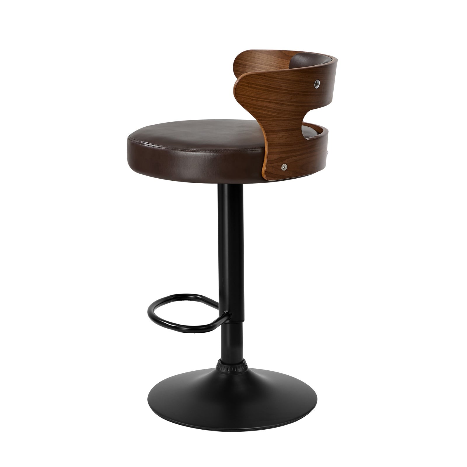 Oikiture 2x Bar Stools Kitchen Gas Lift Swivel Chairs Stool Wooden Leather Brown