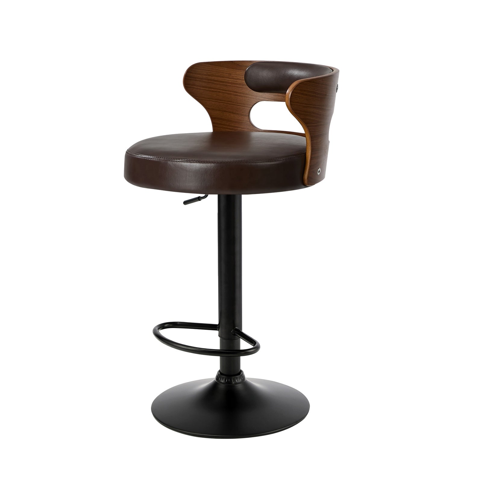 Oikiture 4x Bar Stools Kitchen Gas Lift Swivel Chairs Stool Wooden Leather Brown