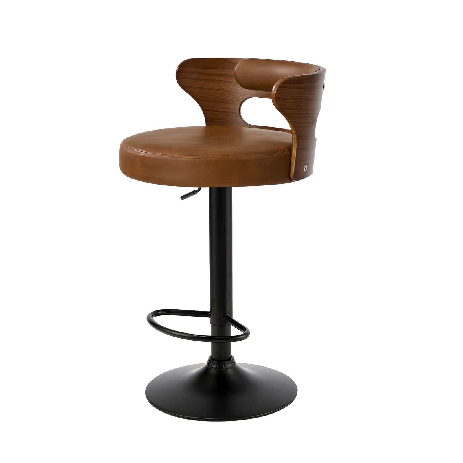 Oikiture 2x Bar Stools Kitchen Gas Lift Swivel Chairs Stool Wooden Leather Camel