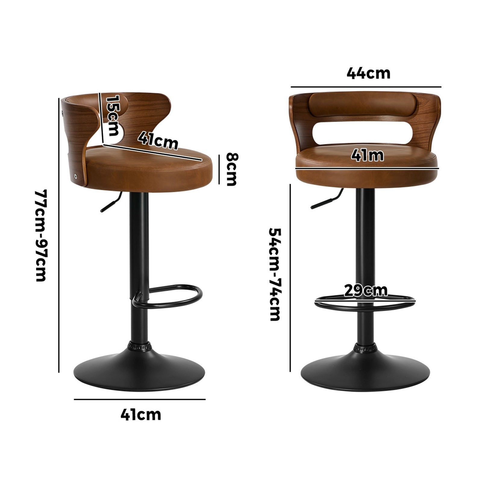 Oikiture 4x Bar Stools Kitchen Gas Lift Swivel Chairs Stool Wooden Leather Camel