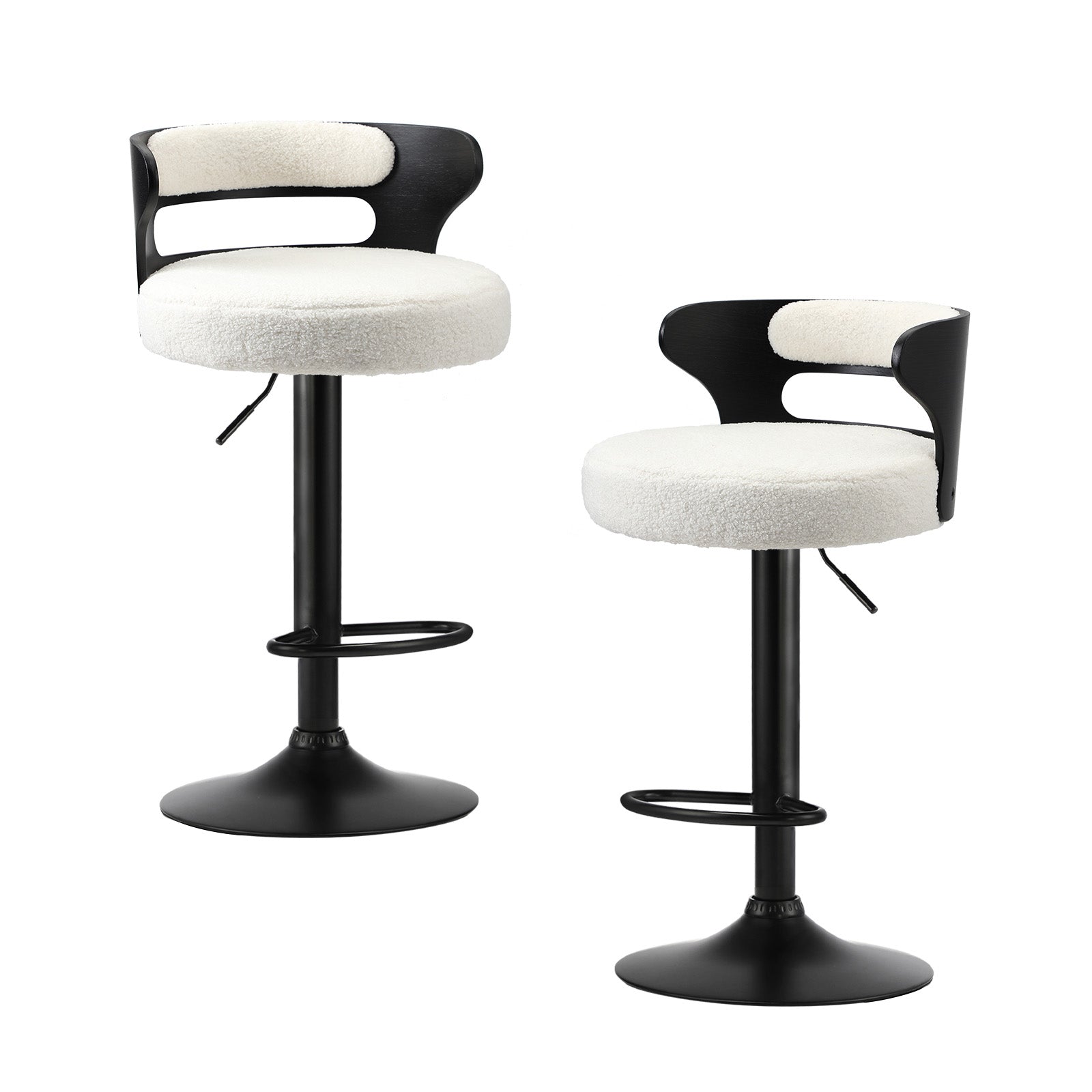 Oikiture 2x Bar Stools Kitchen Gas Lift Swivel Chairs Stool Wooden Boucle White - Sunyee
