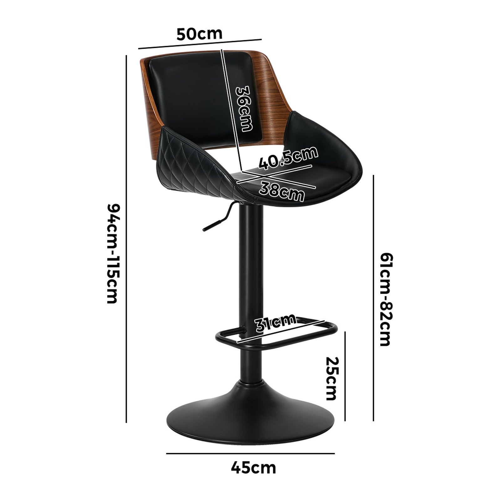 Oikiture 2x Bar Stools Kitchen Dining Chairs Swivel Gas Lift Stool Leather Black