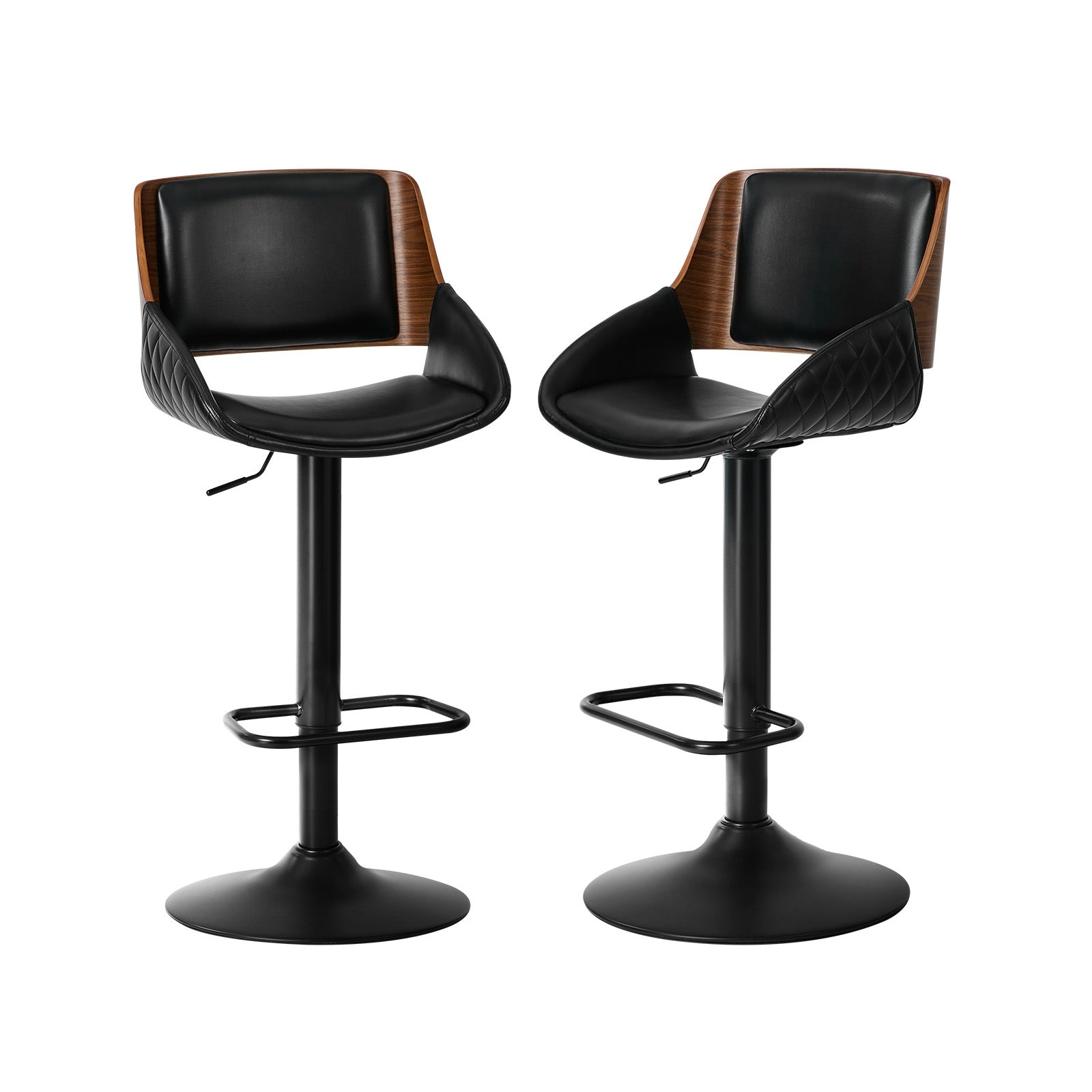 Oikiture 2x Bar Stools Kitchen Dining Chairs Swivel Gas Lift Stool Leather Black