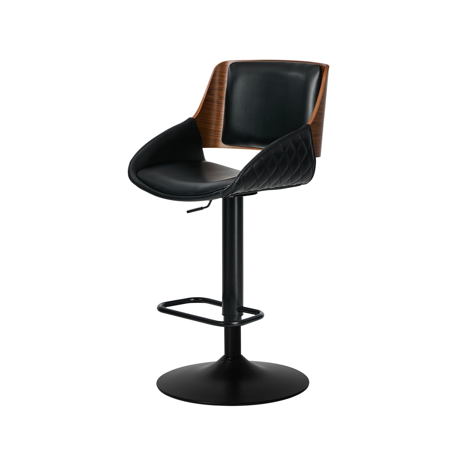 Oikiture 4x Bar Stools Kitchen Dining Chairs Swivel Gas Lift Stool Leather Black