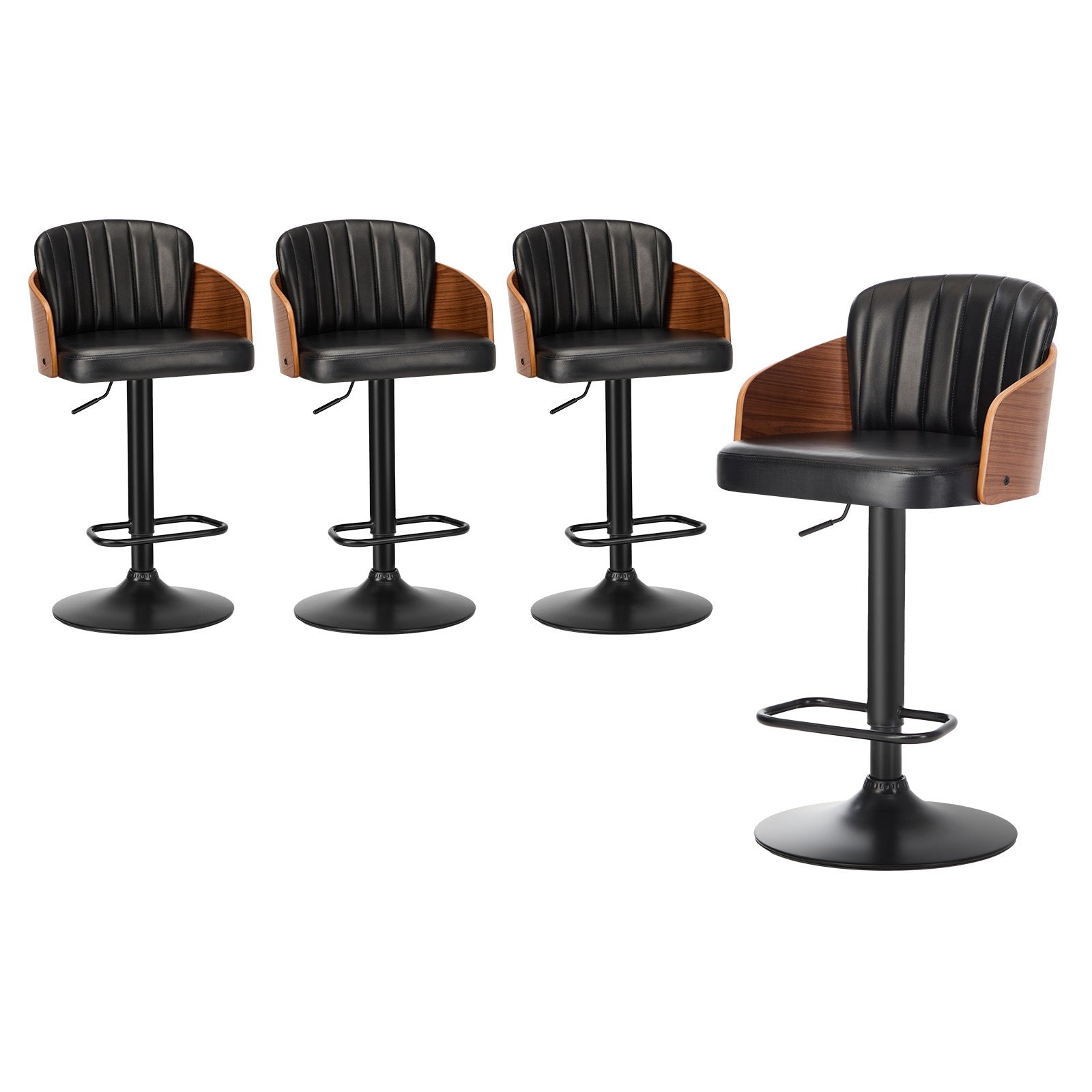 Oikiture 4x Bar Stools Adjustable Counter Height Stool Swivel Leather Black - Sunyee