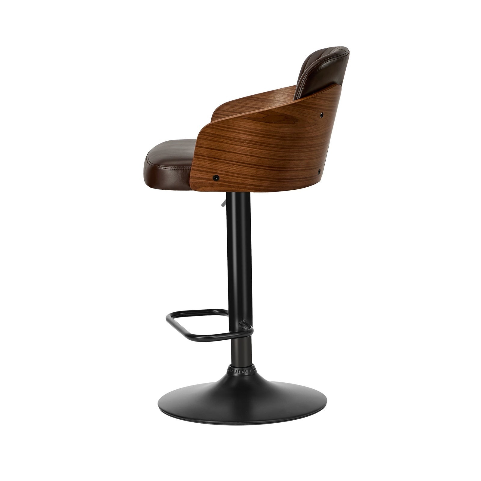 Oikiture 4x Bar Stools Adjustable Counter Height Stool Swivel Leather Brown - Sunyee