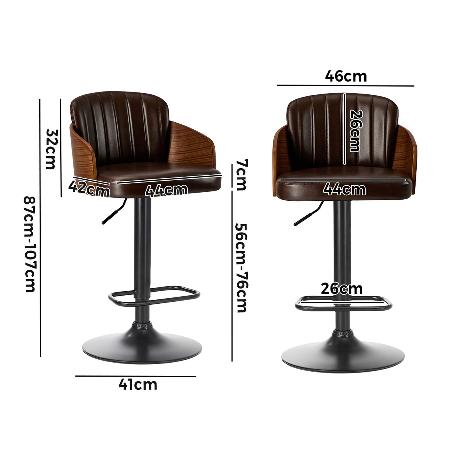 Oikiture 4x Bar Stools Adjustable Counter Height Stool Swivel Leather Brown - Sunyee