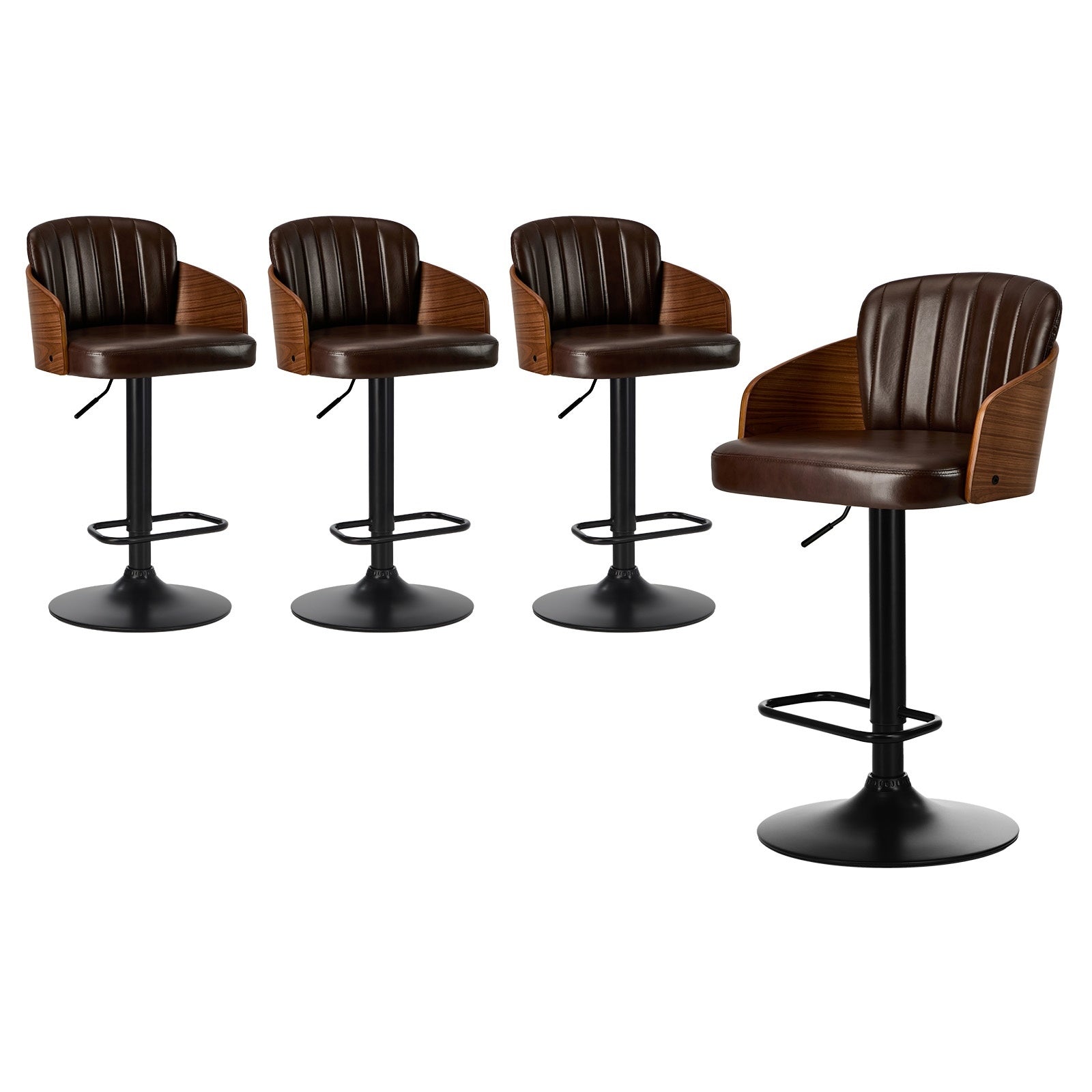 Oikiture 4x Bar Stools Adjustable Counter Height Stool Swivel Leather Brown - Sunyee