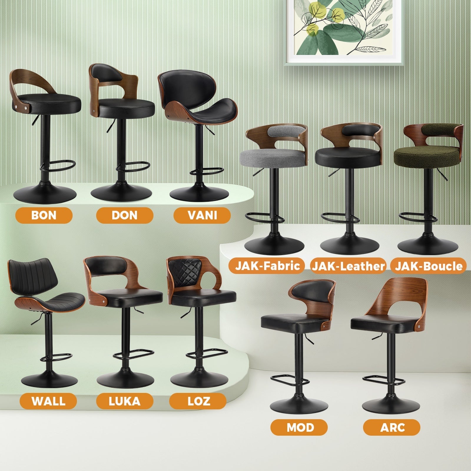 Oikiture Bar Stools Gas Lift Kitchen Dining Chair Stool Swivel PU Leather x2/x4 - Sunyee