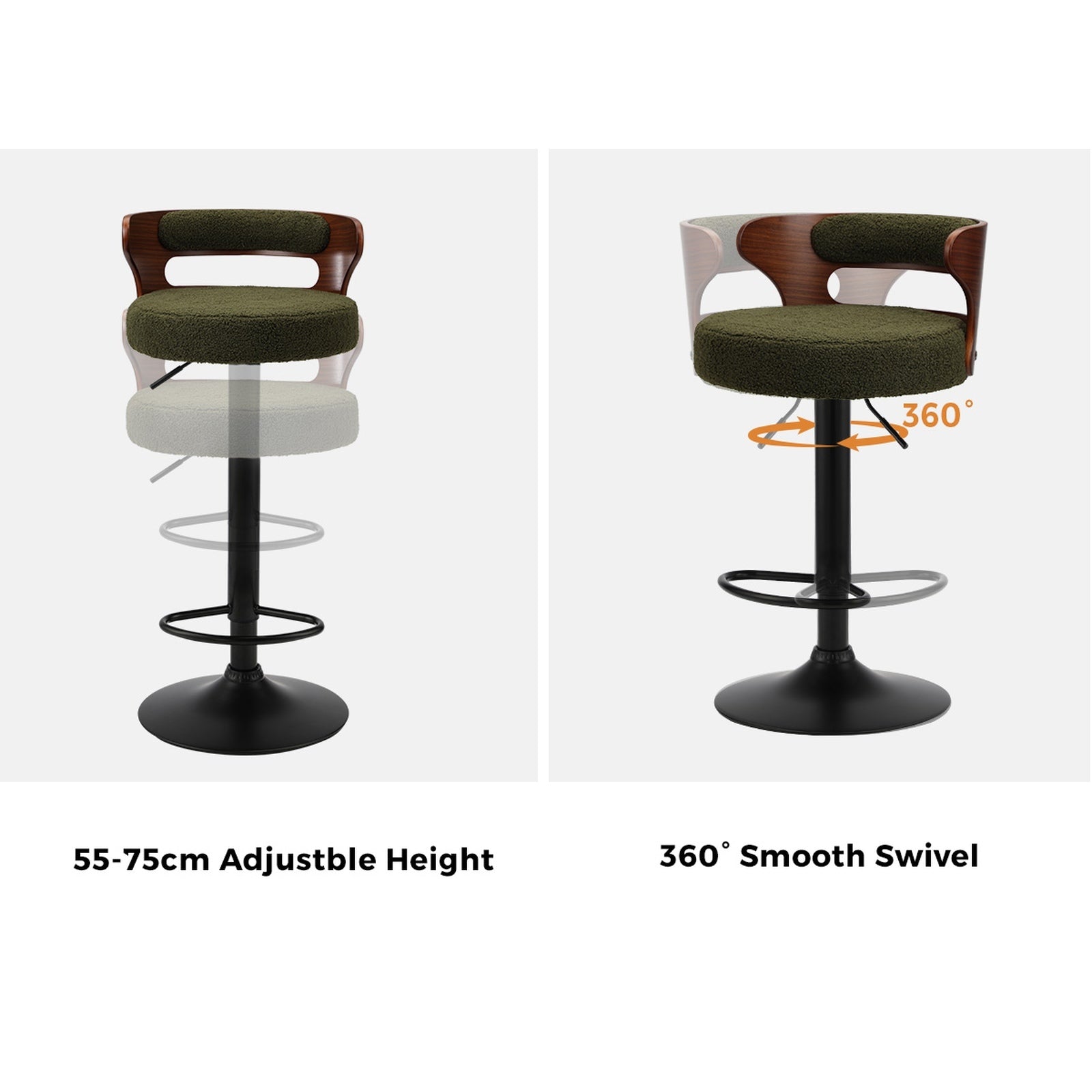 Oikiture Bar Stools Gas Lift Kitchen Dining Chair Stool Swivel PU Leather x2/x4 - Sunyee