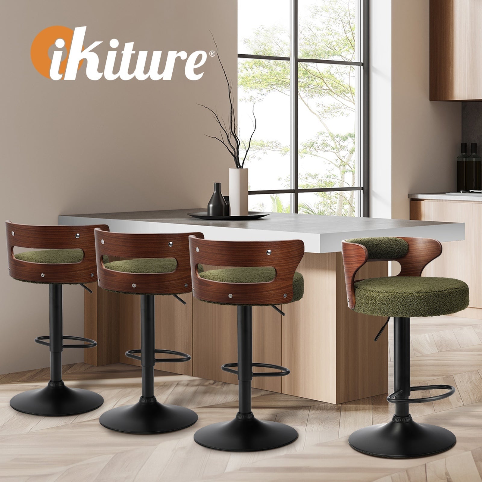 Oikiture Bar Stools Gas Lift Kitchen Dining Chair Stool Swivel PU Leather x2/x4 - Sunyee