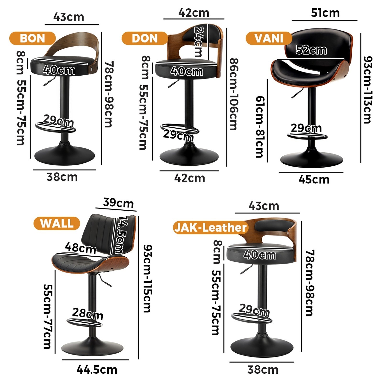 Oikiture Bar Stools Gas Lift Kitchen Dining Chair Stool Swivel PU Leather x2/x4 - Sunyee