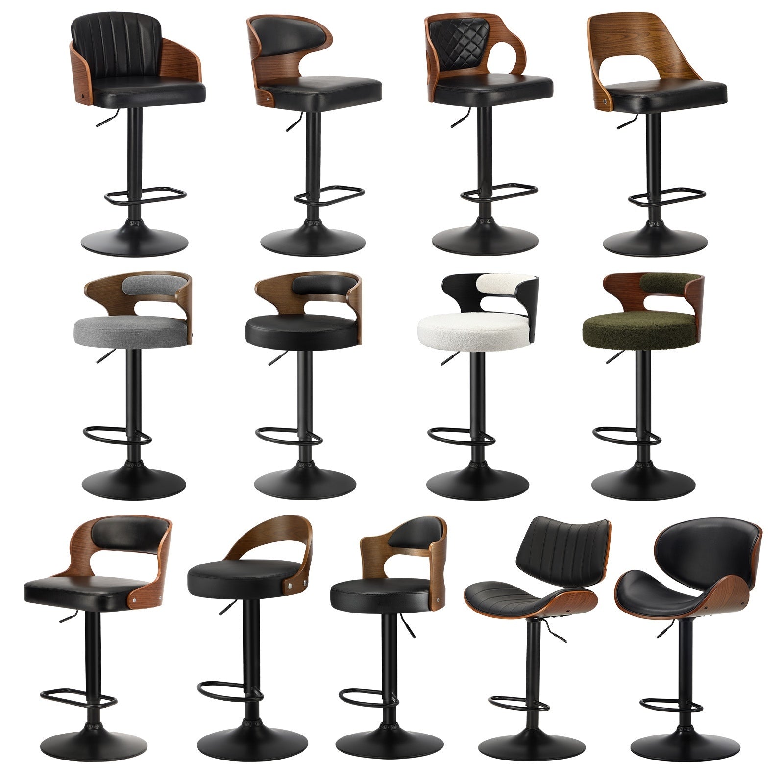 Oikiture Bar Stools Gas Lift Kitchen Dining Chair Stool Swivel PU Leather x2/x4 - Sunyee