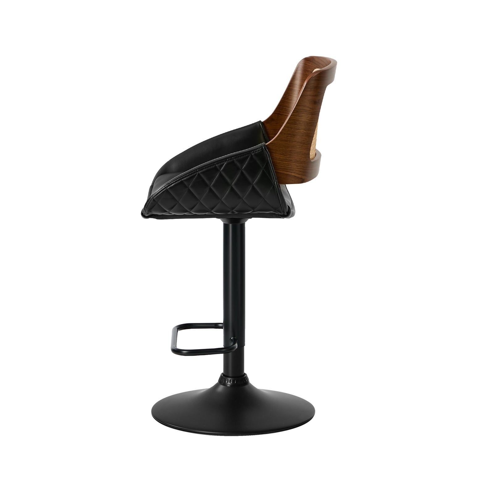 Oikiture 2x Bar Stools Kitchen Dining Chairs Gas Lift Stool Rattan Leather Black