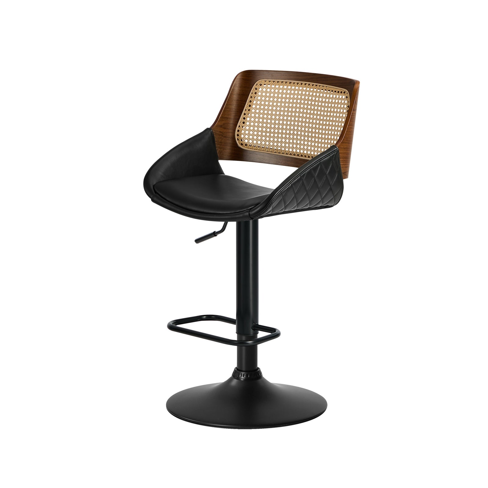 Oikiture 4x Bar Stools Kitchen Dining Chairs Gas Lift Stool Rattan Leather Black