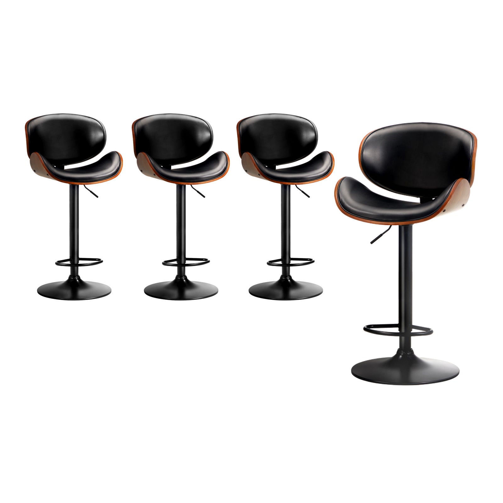 Oikiture Set of 4 Bar Stools Kitchen Stool Swivel Chair Wooden Leather Gas Lift - Sunyee