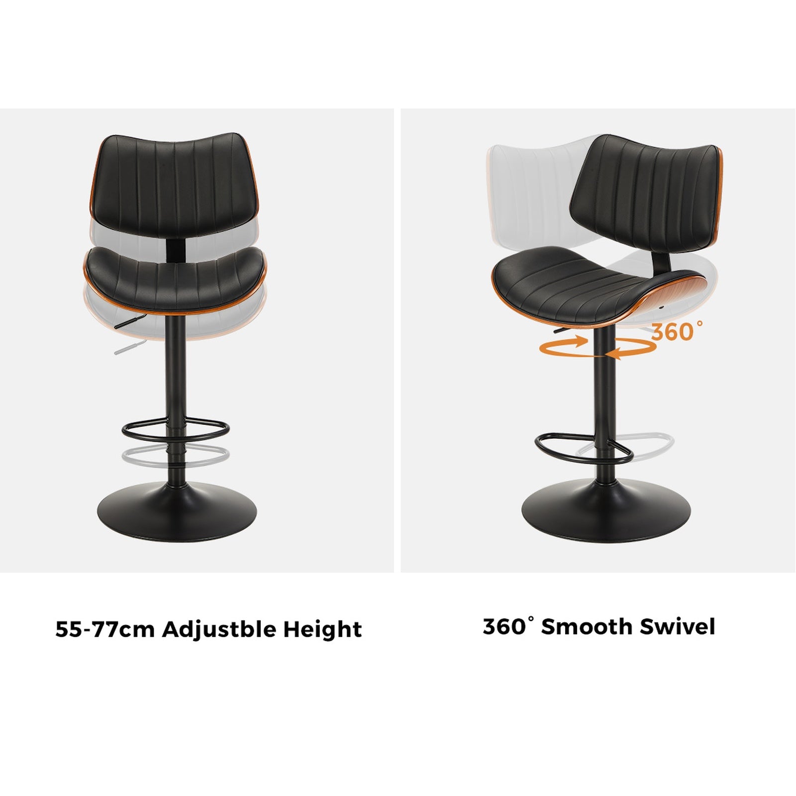 Oikiture 4x Bar Stool Kitchen Swivel Chair Wooden Leather Gas Lift - Sunyee