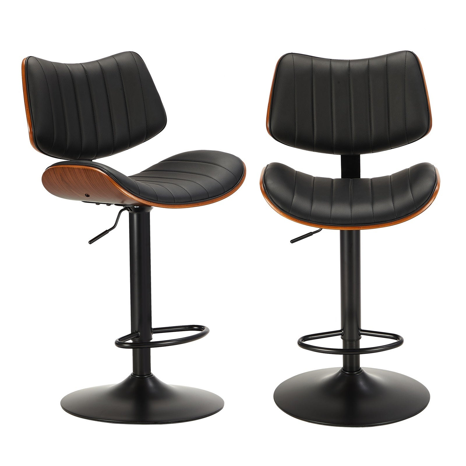 Oikiture 4x Bar Stool Kitchen Swivel Chair Wooden Leather Gas Lift - Sunyee