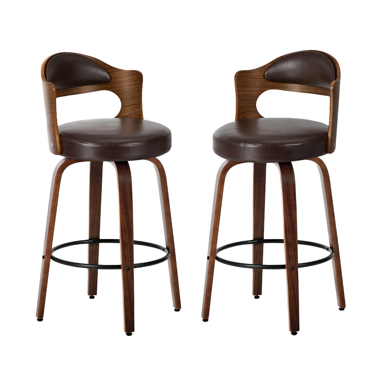 Oikiture 2x Bar Stools Kitchen Swivel Counter Chair Shell Leather Brown