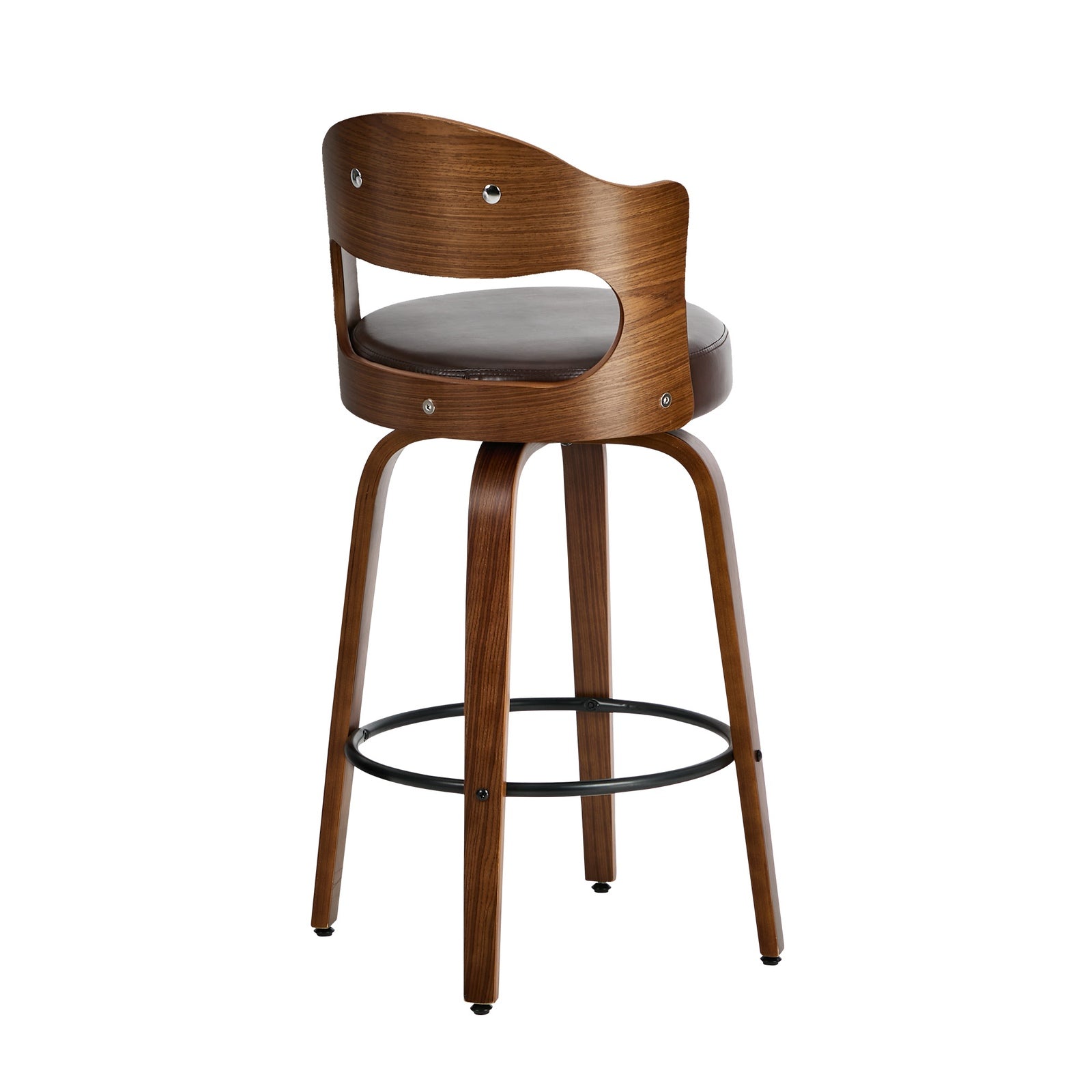 Oikiture 4x Bar Stools Kitchen Swivel Counter Chair Shell Leather Brown