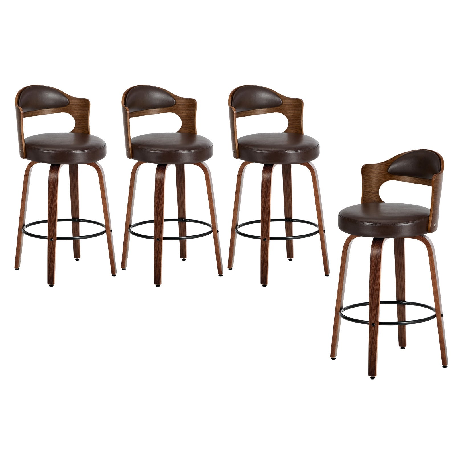 Oikiture 4x Bar Stools Kitchen Swivel Counter Chair Shell Leather Brown