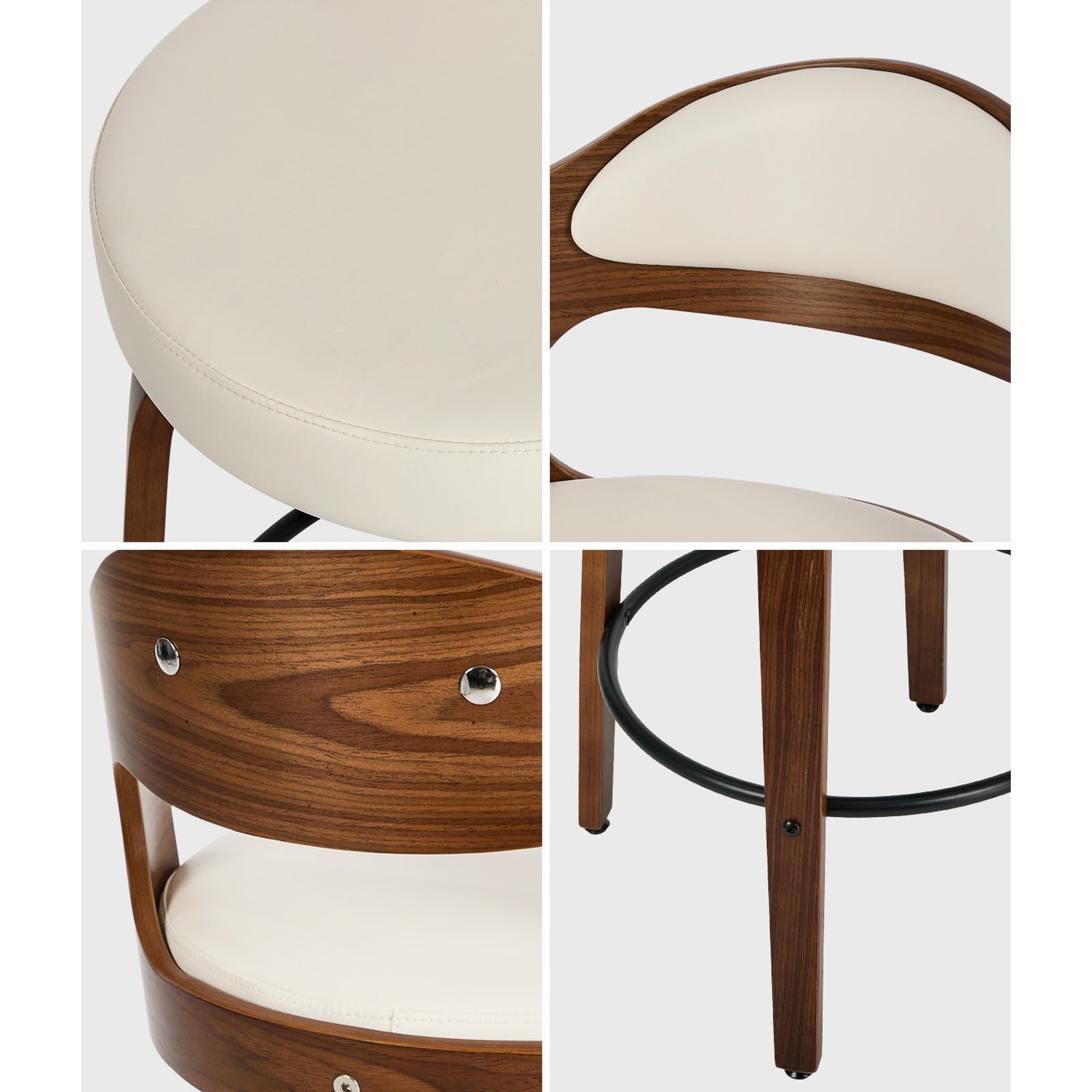 Oikiture 2x Bar Stools Kitchen Swivel Counter Chair Shell Leather White