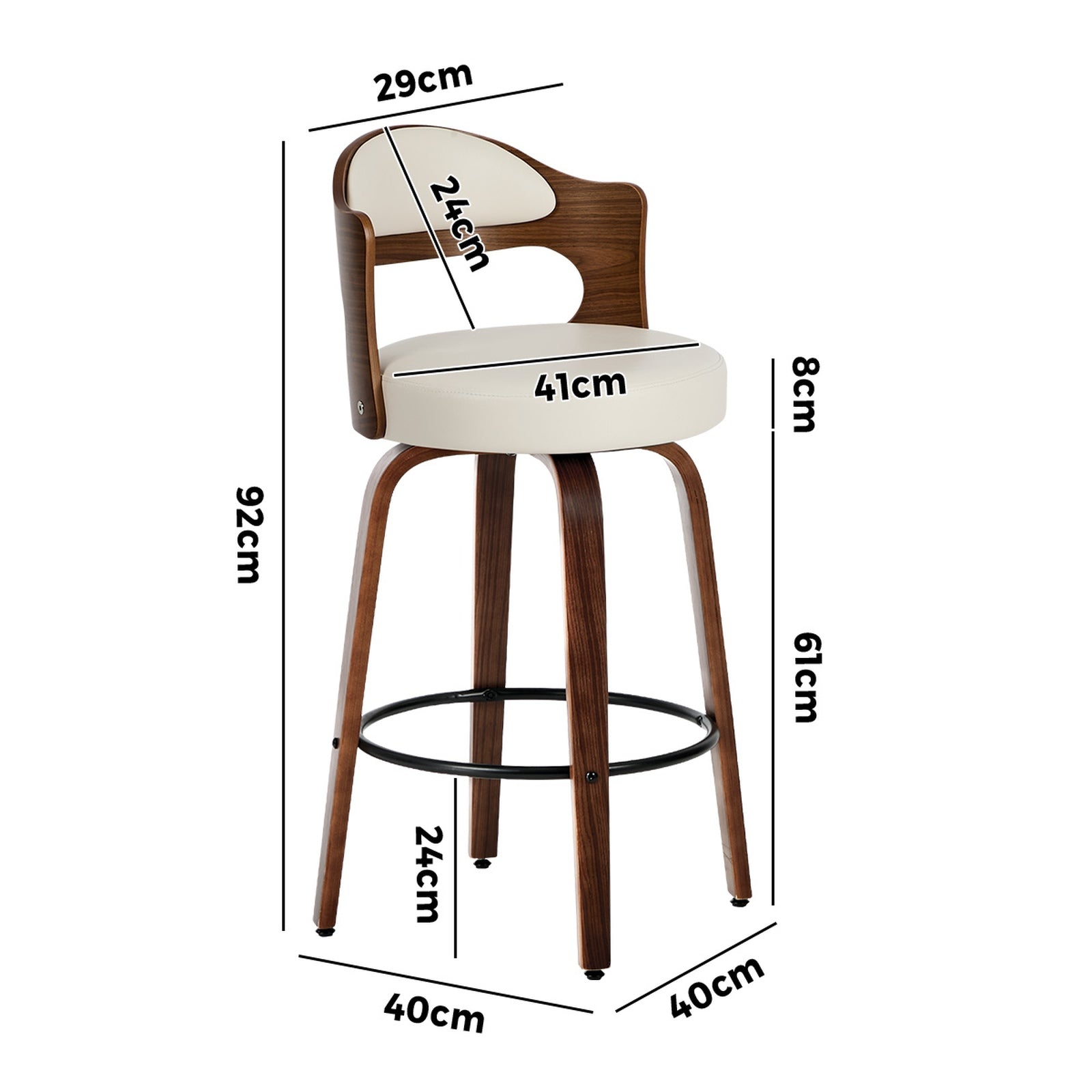 Oikiture 2x Bar Stools Kitchen Swivel Counter Chair Shell Leather White