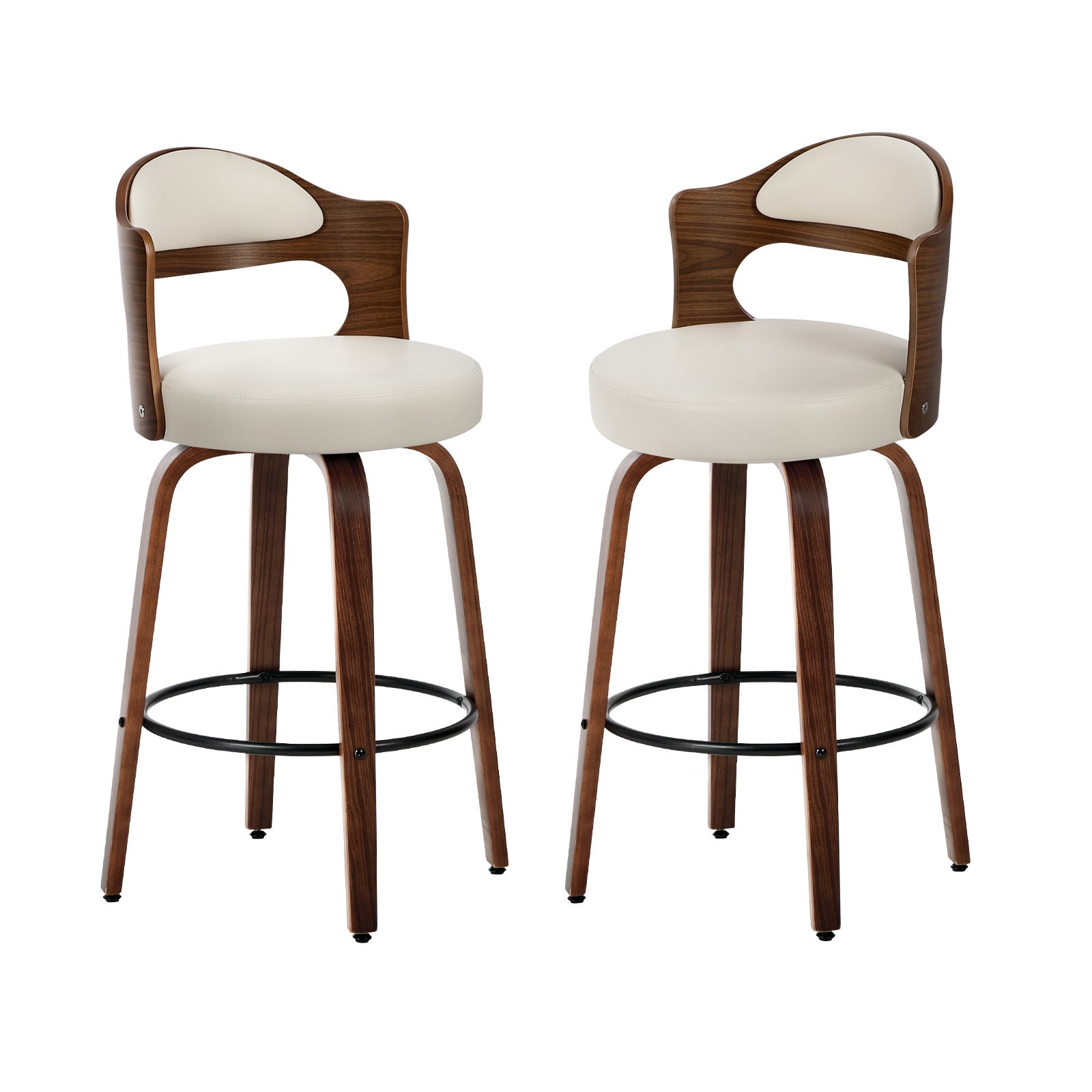 Oikiture 2x Bar Stools Kitchen Swivel Counter Chair Shell Leather White