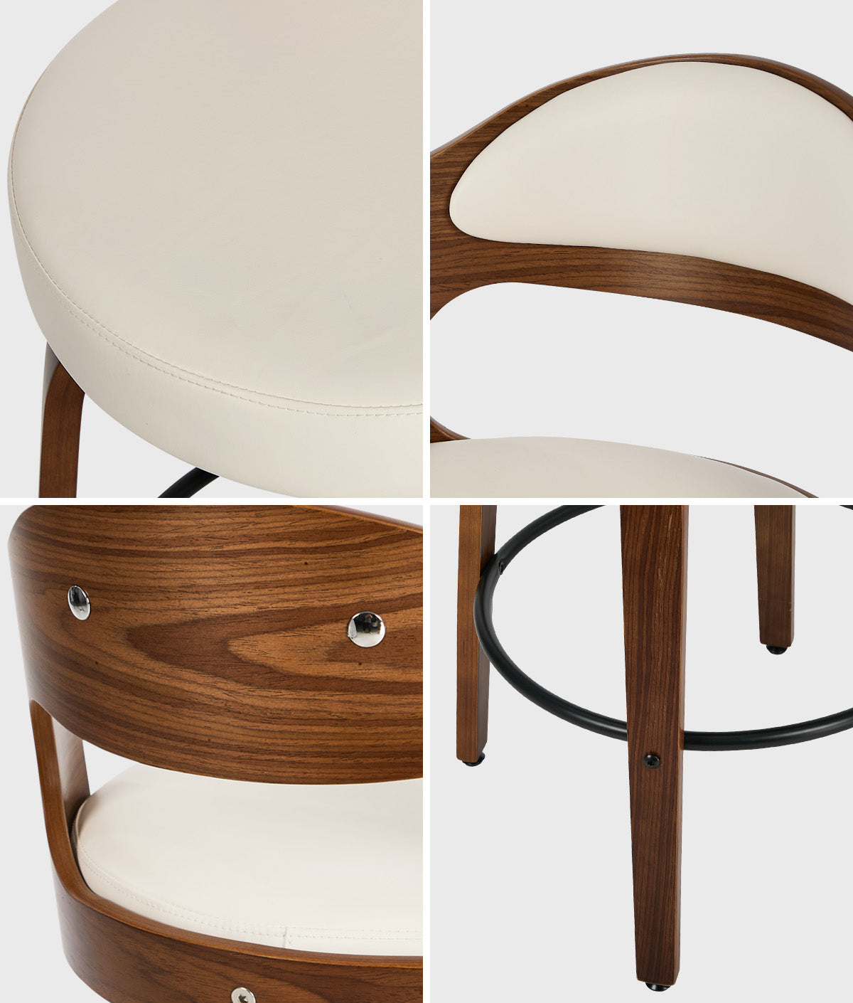 Oikiture 4x Bar Stools Kitchen Swivel Counter Chair Shell Leather White