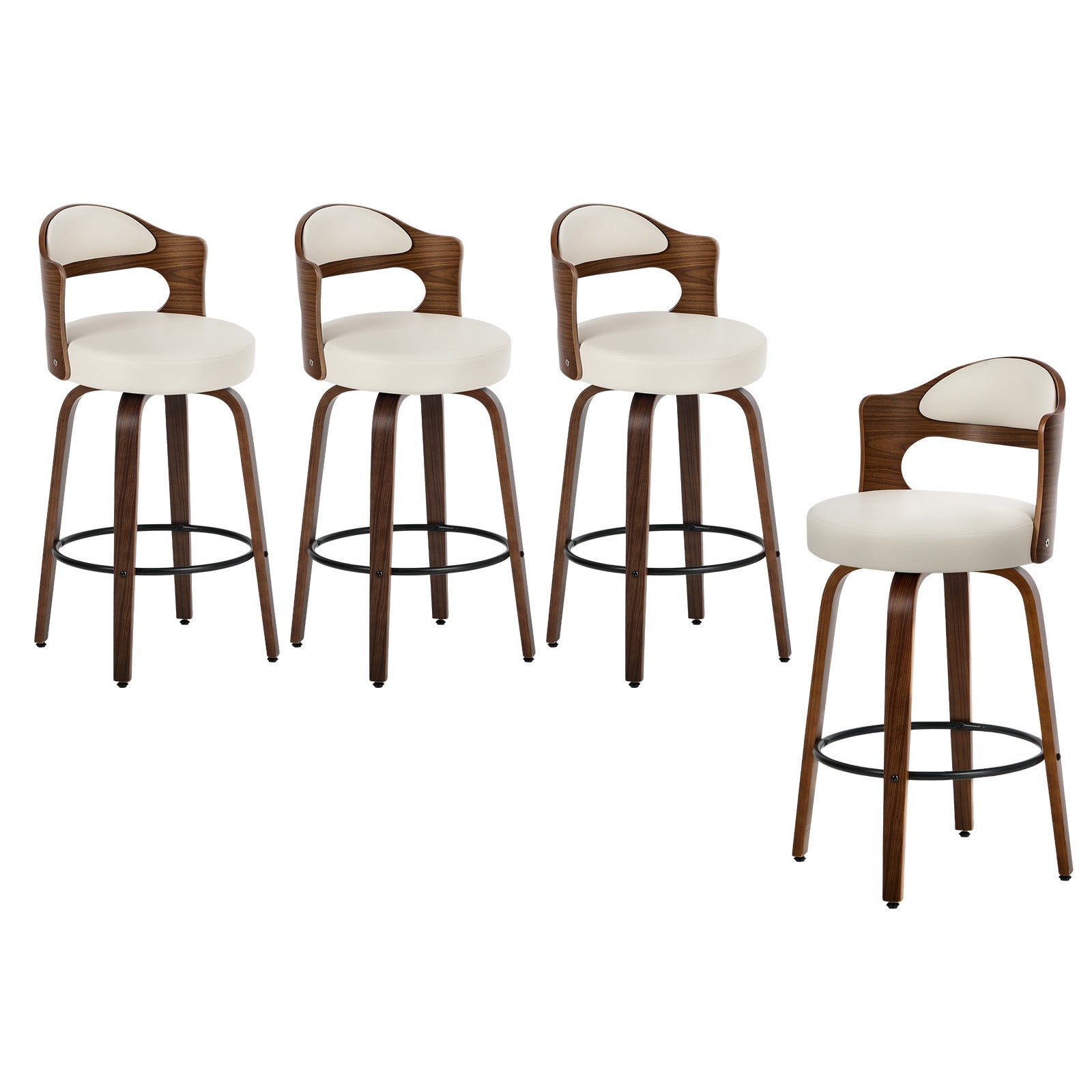 Oikiture 4x Bar Stools Kitchen Swivel Counter Chair Shell Leather White