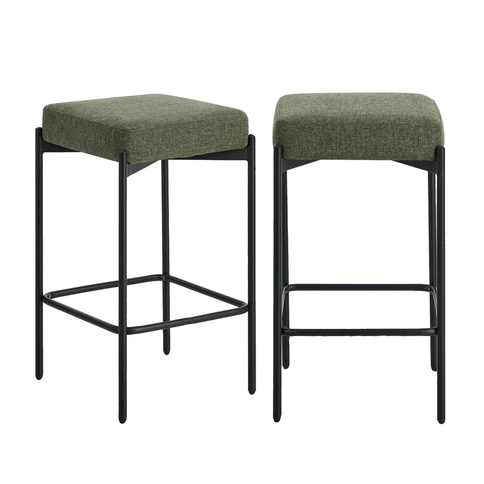 Oikiture 2x Bar Stools Kithen Counter Stool Dining Chair Linen Seat Metal Green - Sunyee