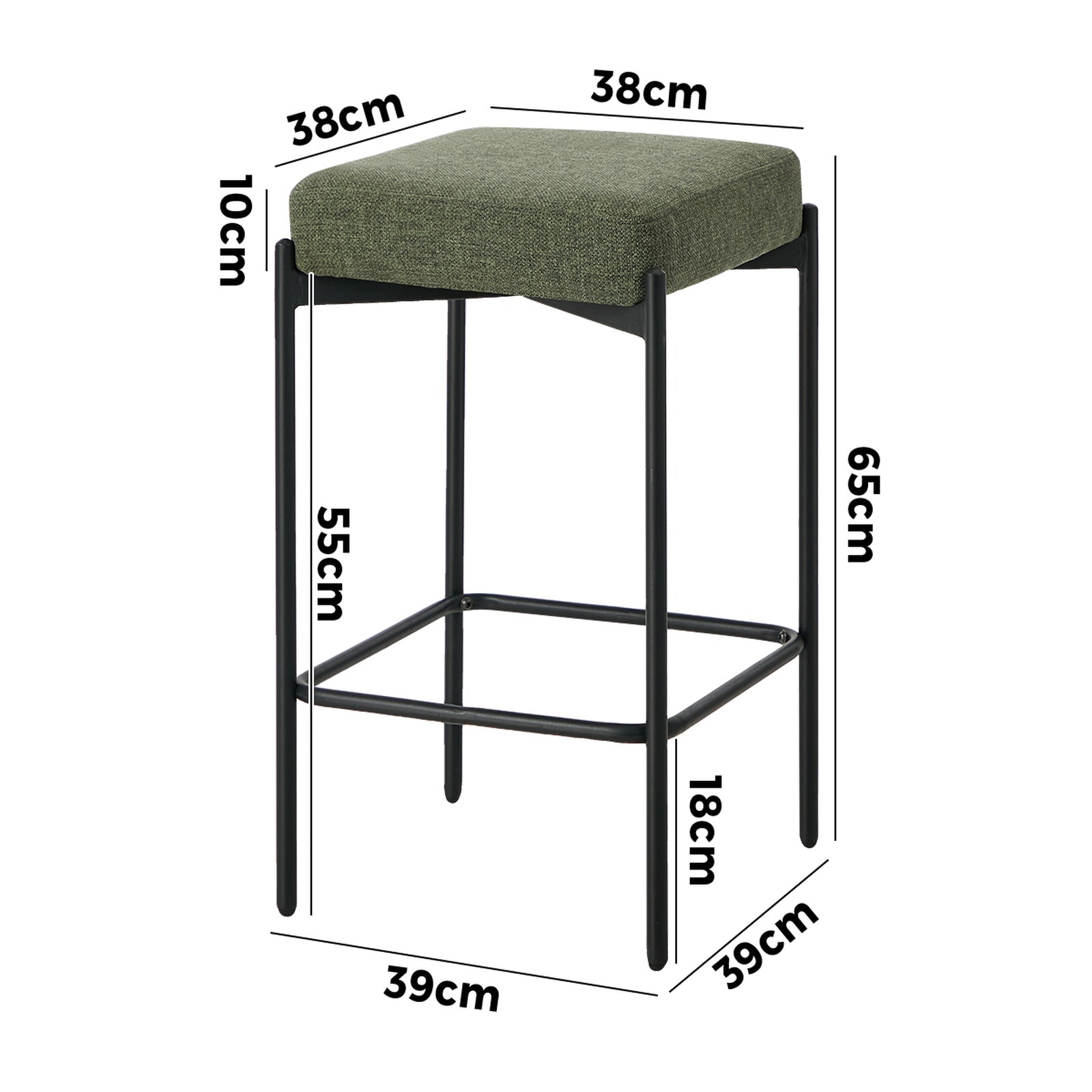 Oikiture 4x Bar Stools Kithen Counter Stool Dining Chair Linen Seat Metal Green - Sunyee
