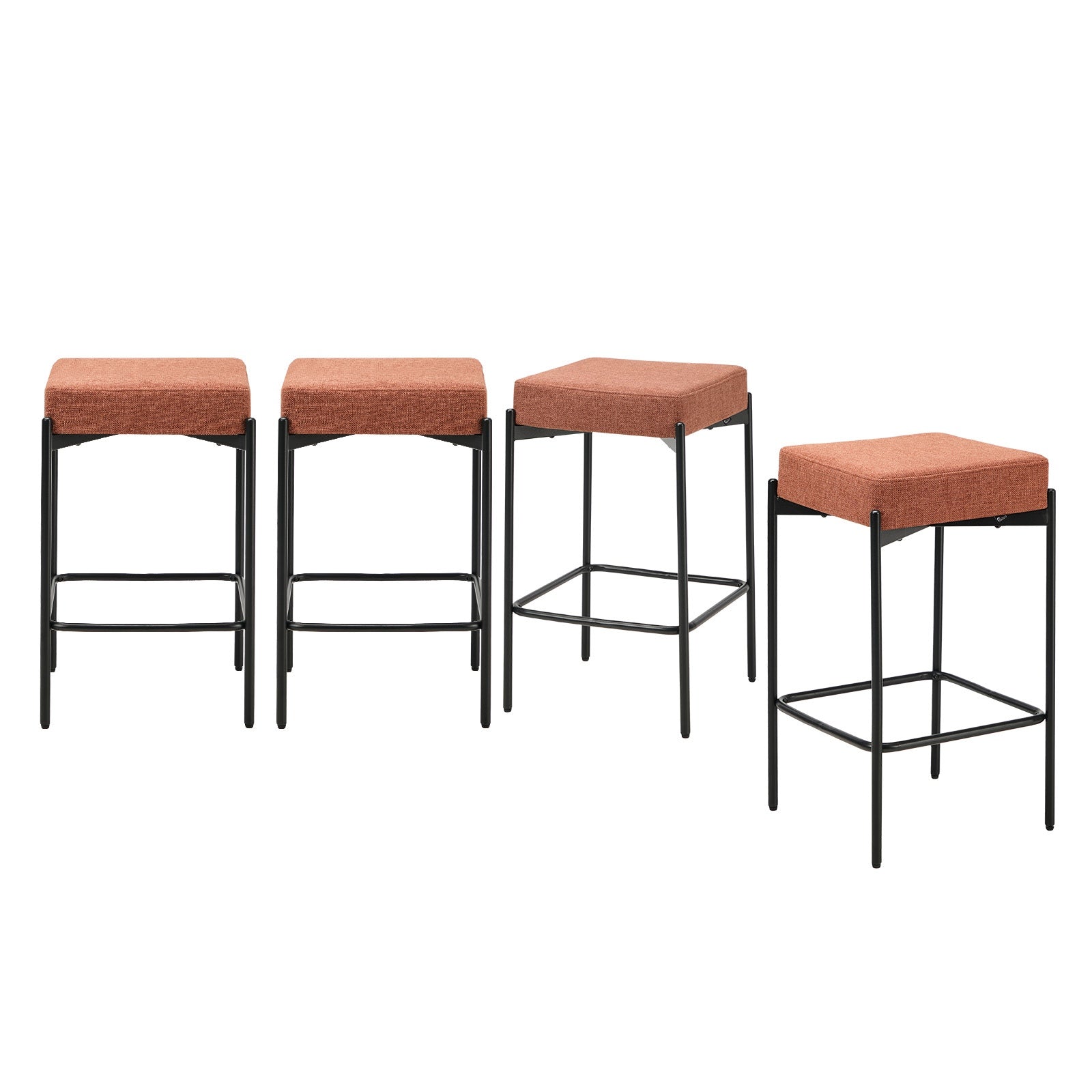 Oikiture 4x Bar Stools Kitchen Counter Dining Chair Linen Seat Metal Orange