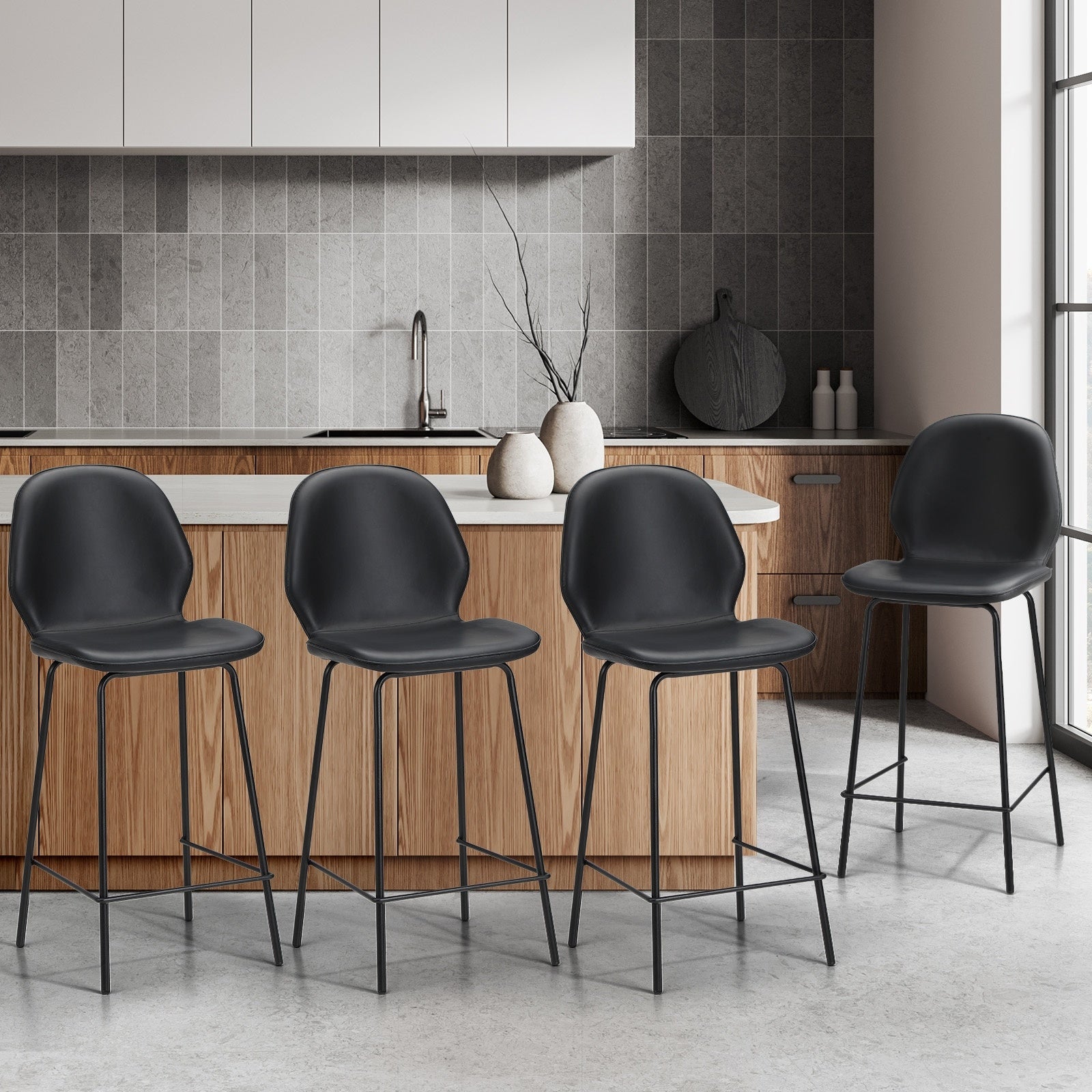 Oikiture 2/4x Bar Stools Kitchen Dining Stool Counter Metal Chairs Leather - Sunyee