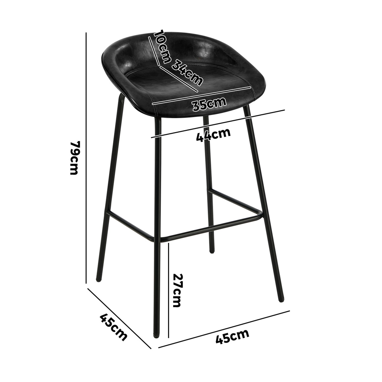 Oikiture 4X Bar Stools Kitchen Dining Chair Metal Counter Stool PU Leather Black - Sunyee