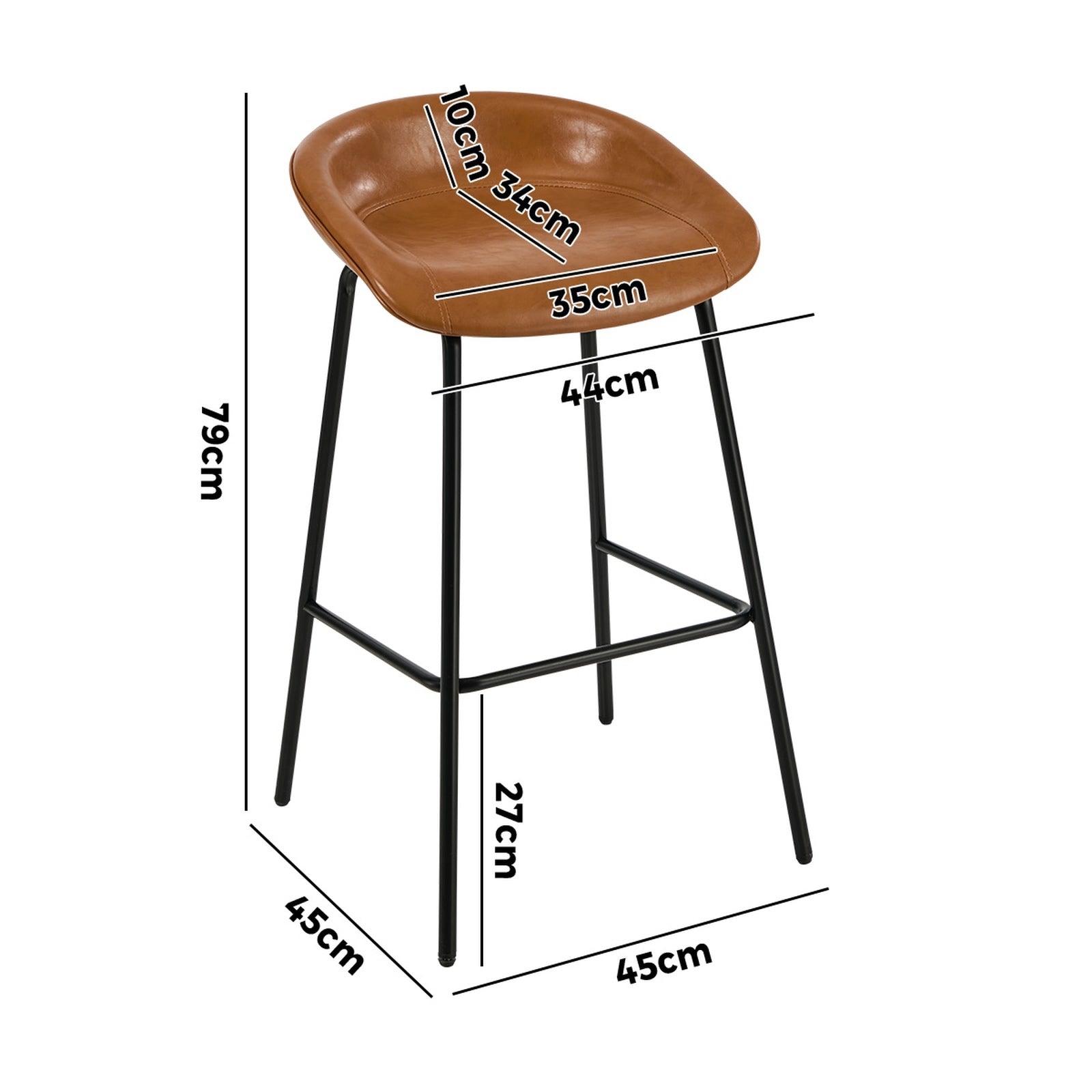 Oikiture 2X Bar Stools Kitchen Dining Chair Metal Counter Stool PU Leather Brown - Sunyee