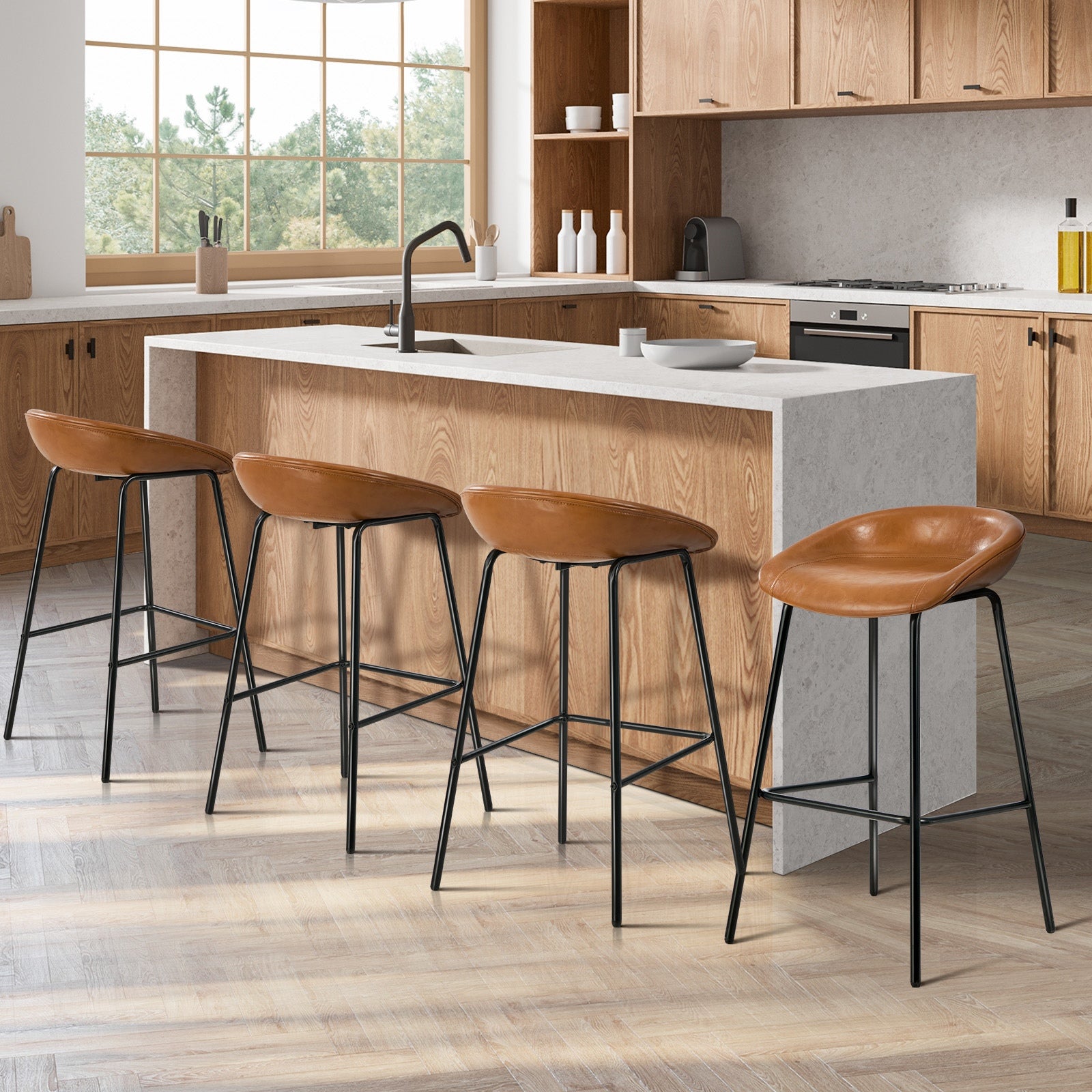 Oikiture 2/4x Bar Stools Kitchen Dining Chairs Counter Stools Leather Metal - Sunyee