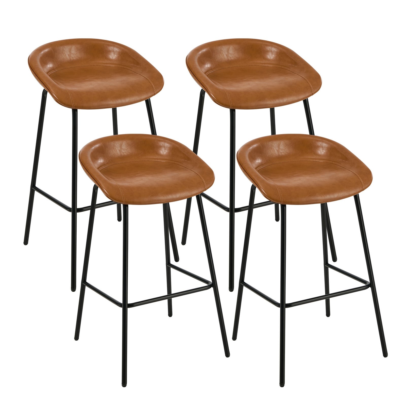 Oikiture 4X Bar Stools Kitchen Dining Chair Metal Counter Stool PU Leather Brown - Sunyee