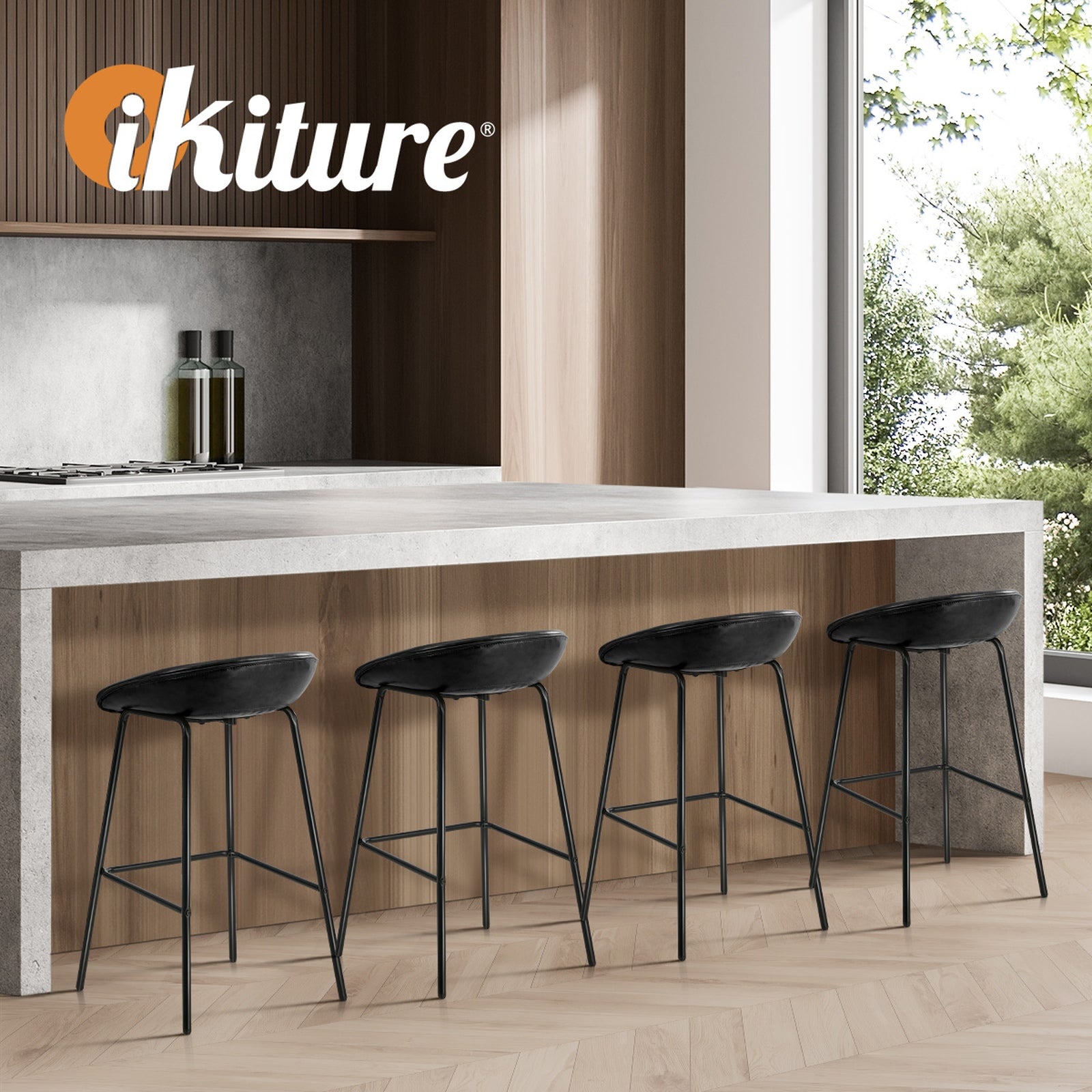 Oikiture 2/4x Bar Stools Kitchen Dining Chairs Counter Stools Leather Metal - Sunyee