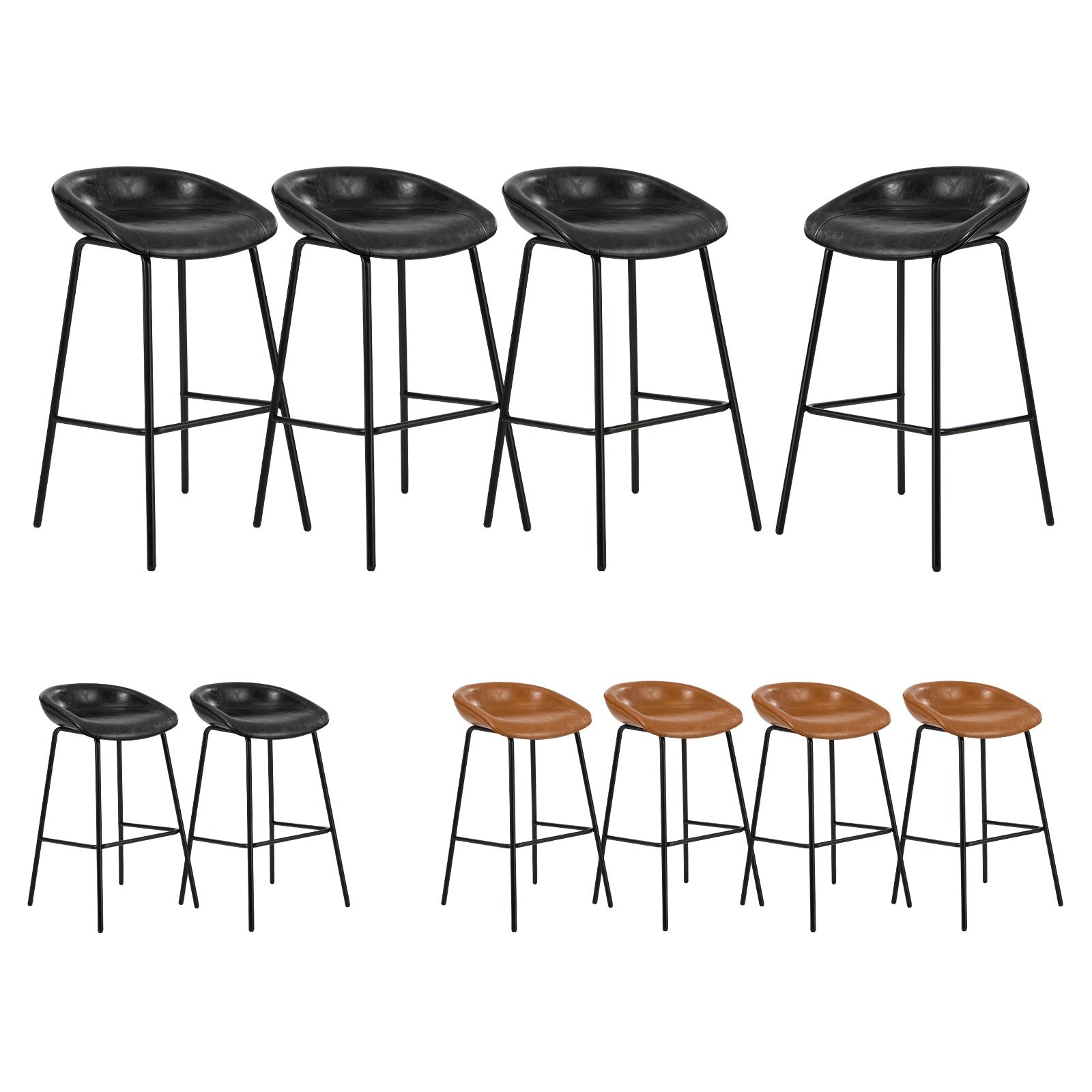 Oikiture 2/4x Bar Stools Kitchen Dining Chairs Counter Stools Leather Metal - Sunyee