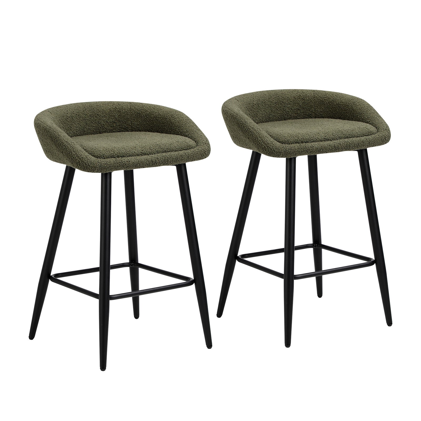Oikiture Bar Stools Set of 2 Kitchen Dining Chairs Counter Stools Green Boucle - Sunyee
